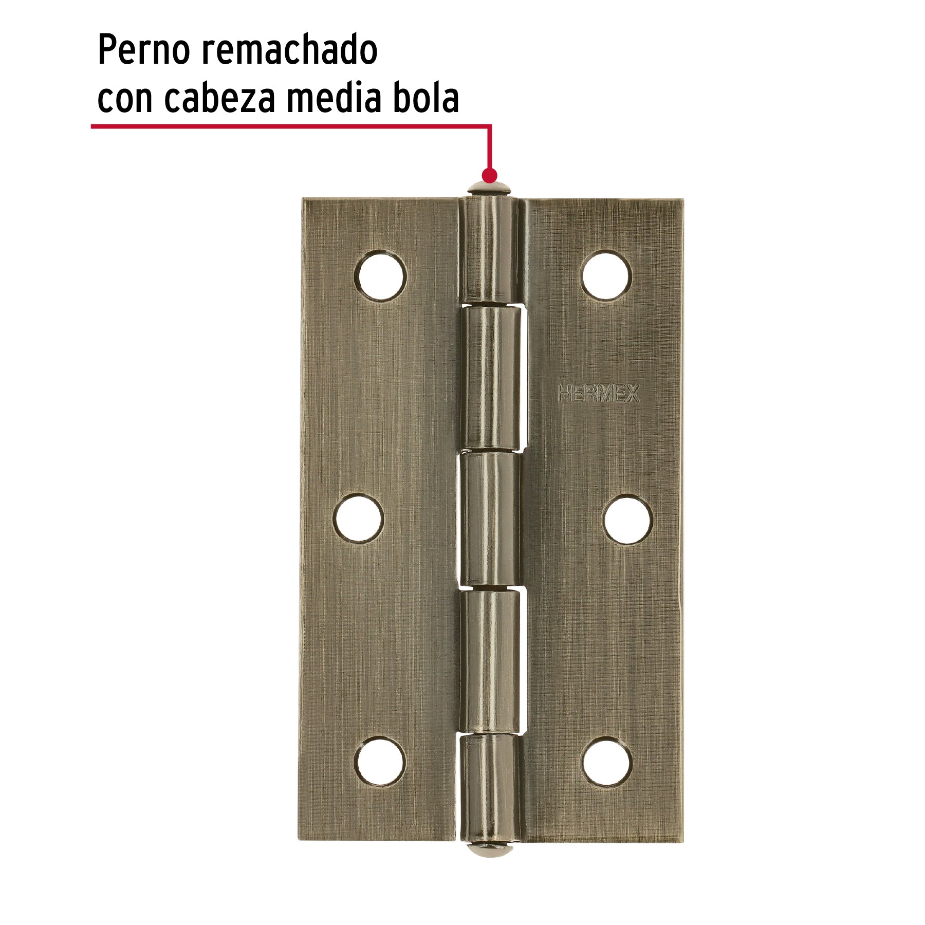 Bisagra rectangular 3-1/2" latón antiguo, HERMEX