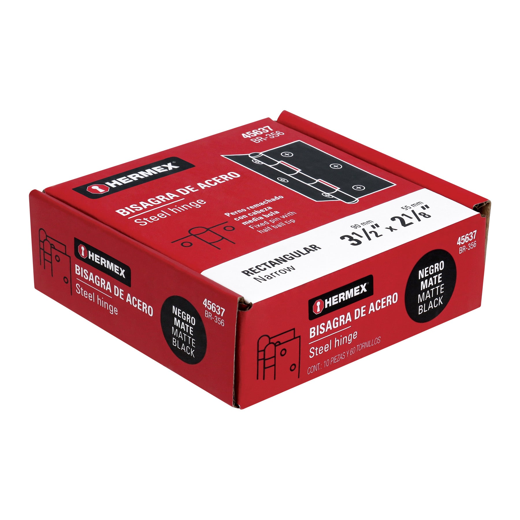 Bisagra rectangular 3-1/2" negra, HERMEX