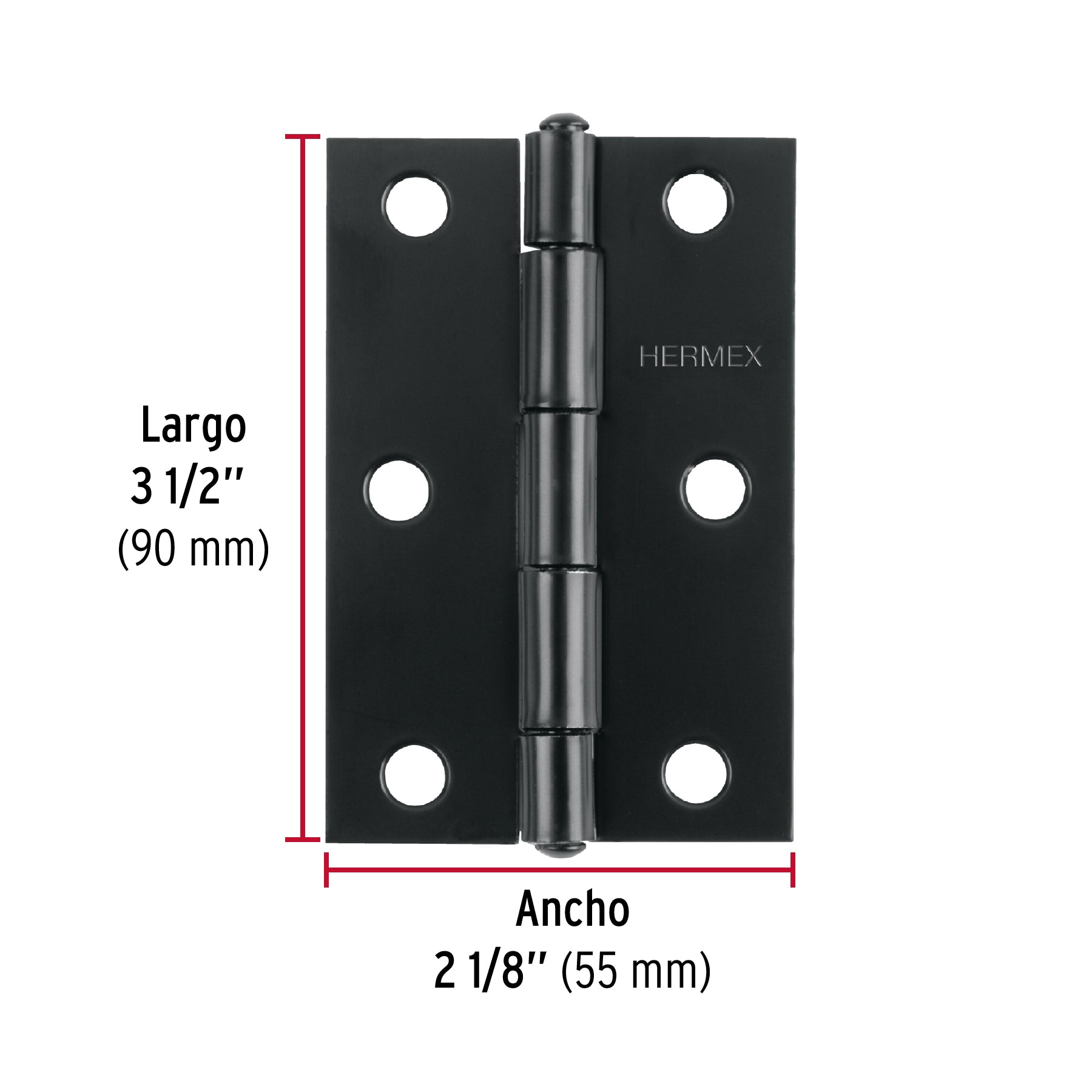 Bisagra rectangular 3-1/2" negra, HERMEX