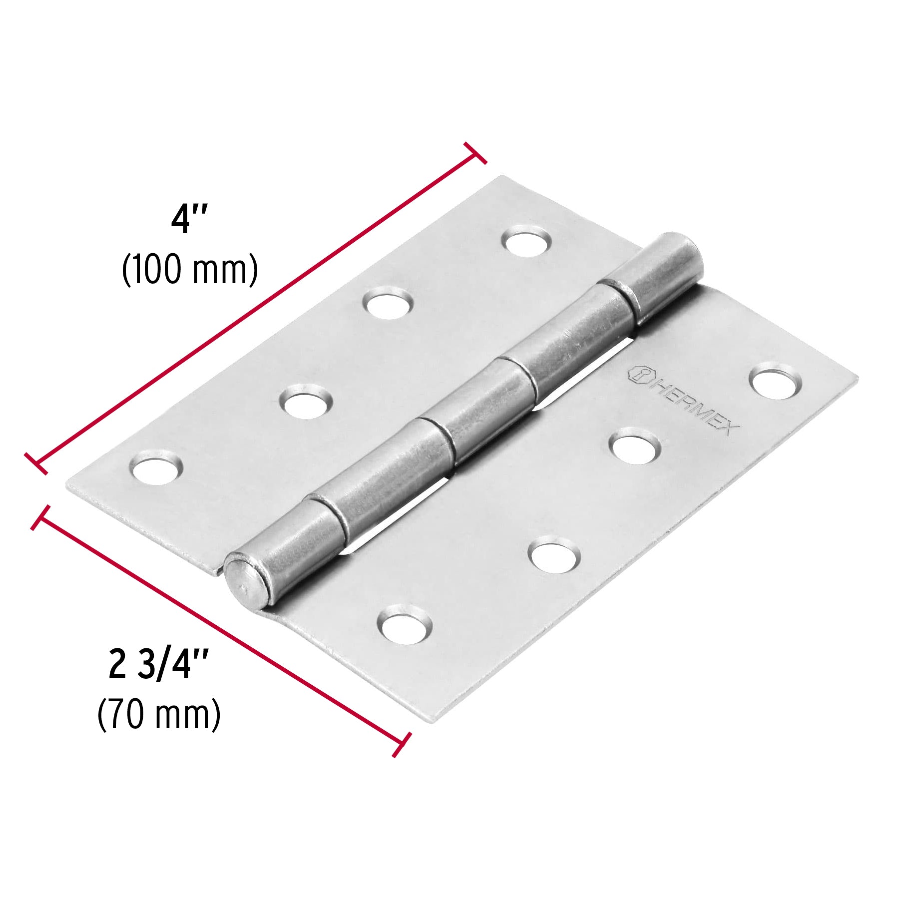 Bisagra rectangular 4" acero pulido, HERMEX