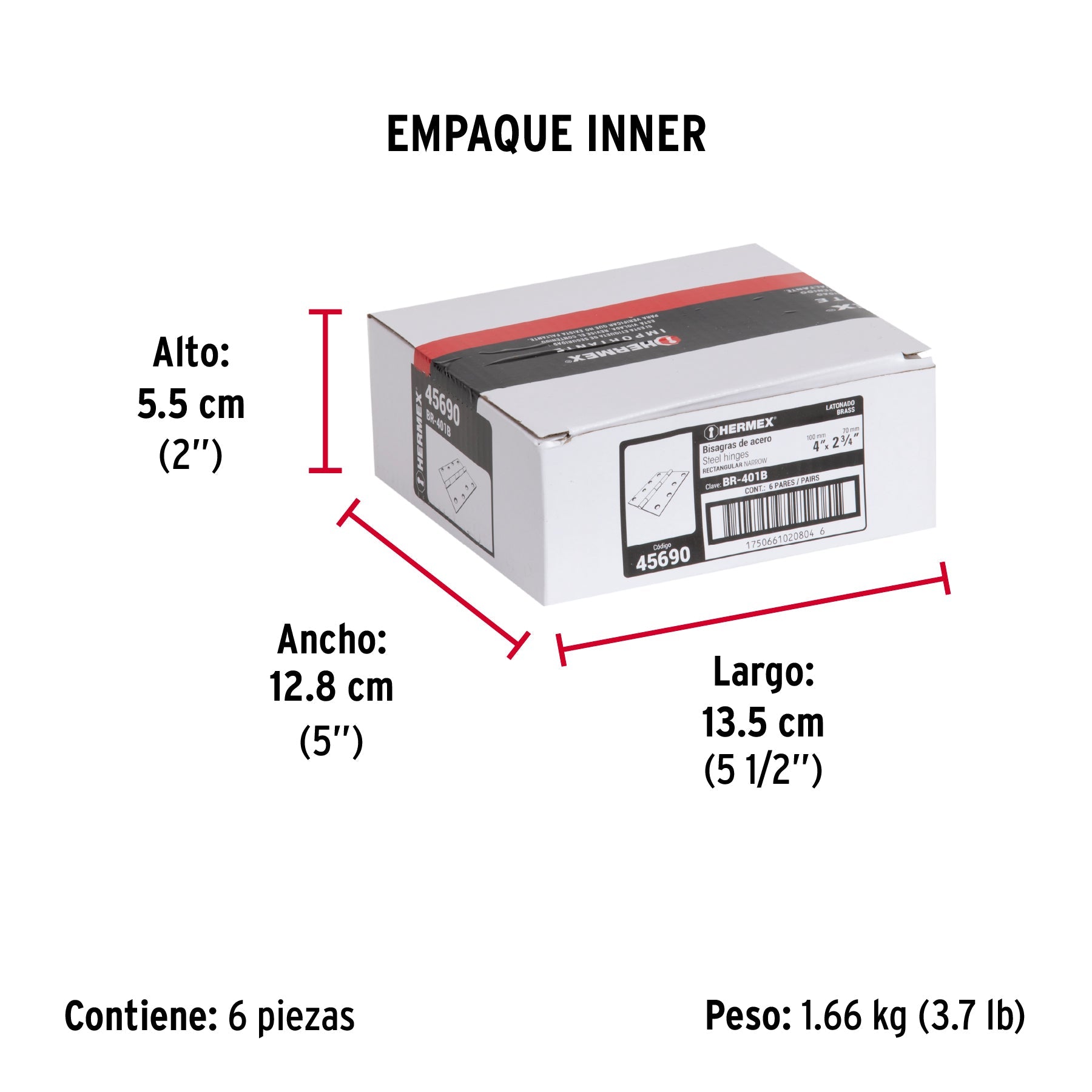 Bolsa con 2 bisagras rectangulares 4", acero latonado - Empaque