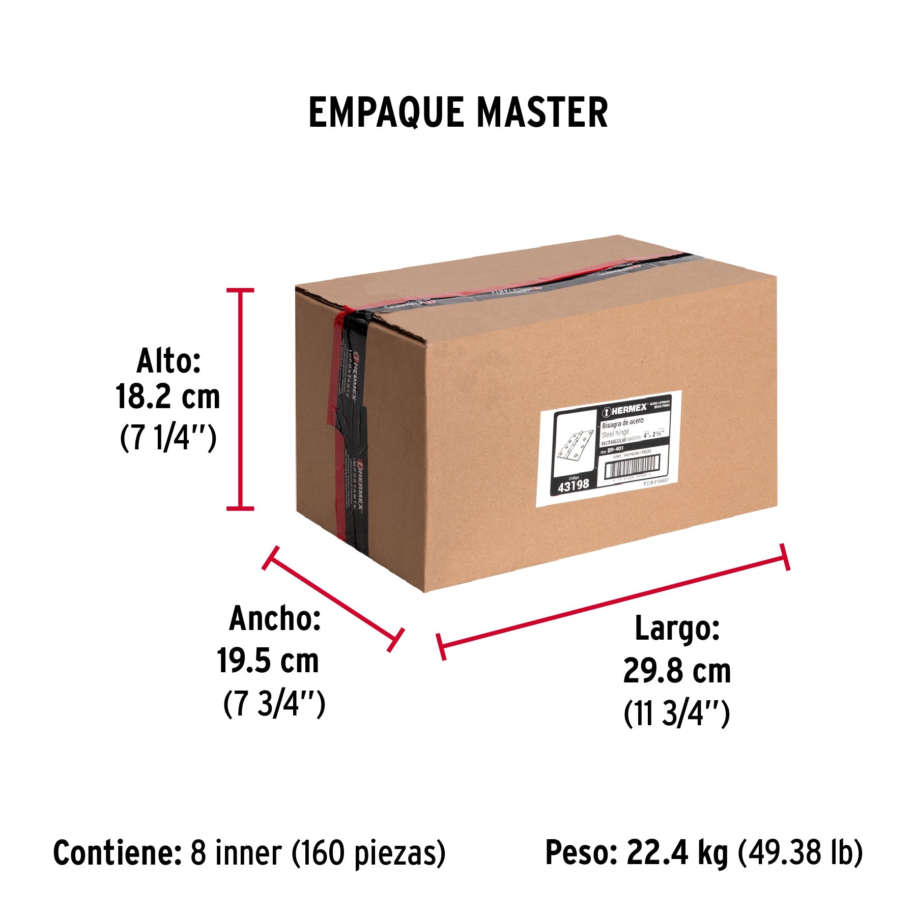 Bisagra rectangular 4" acero latonado, HERMEX - Empaque