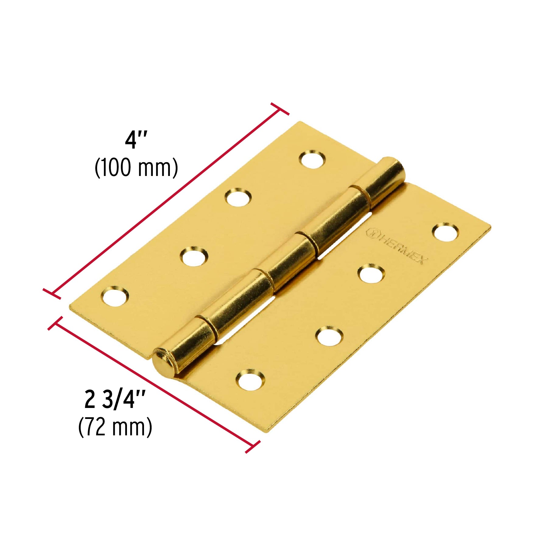 Bisagra rectangular 4" acero latonado, HERMEX