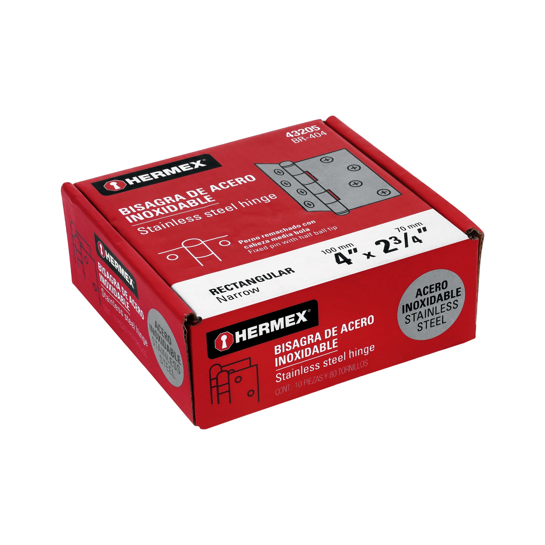 Bisagra rectangular 4" acero inoxidable, HERMEX