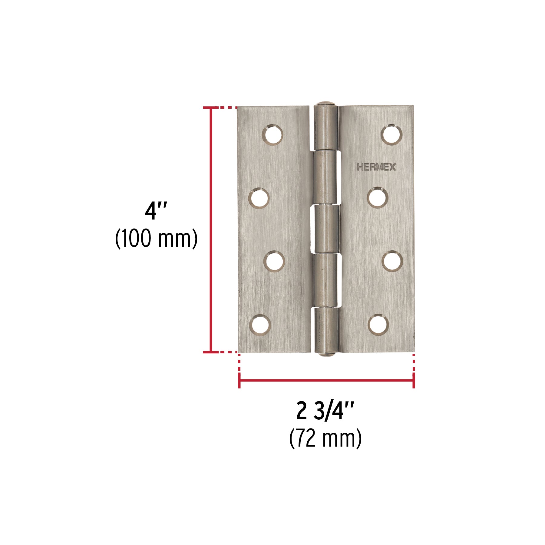 Bisagra rectangular 4" acero inoxidable, HERMEX