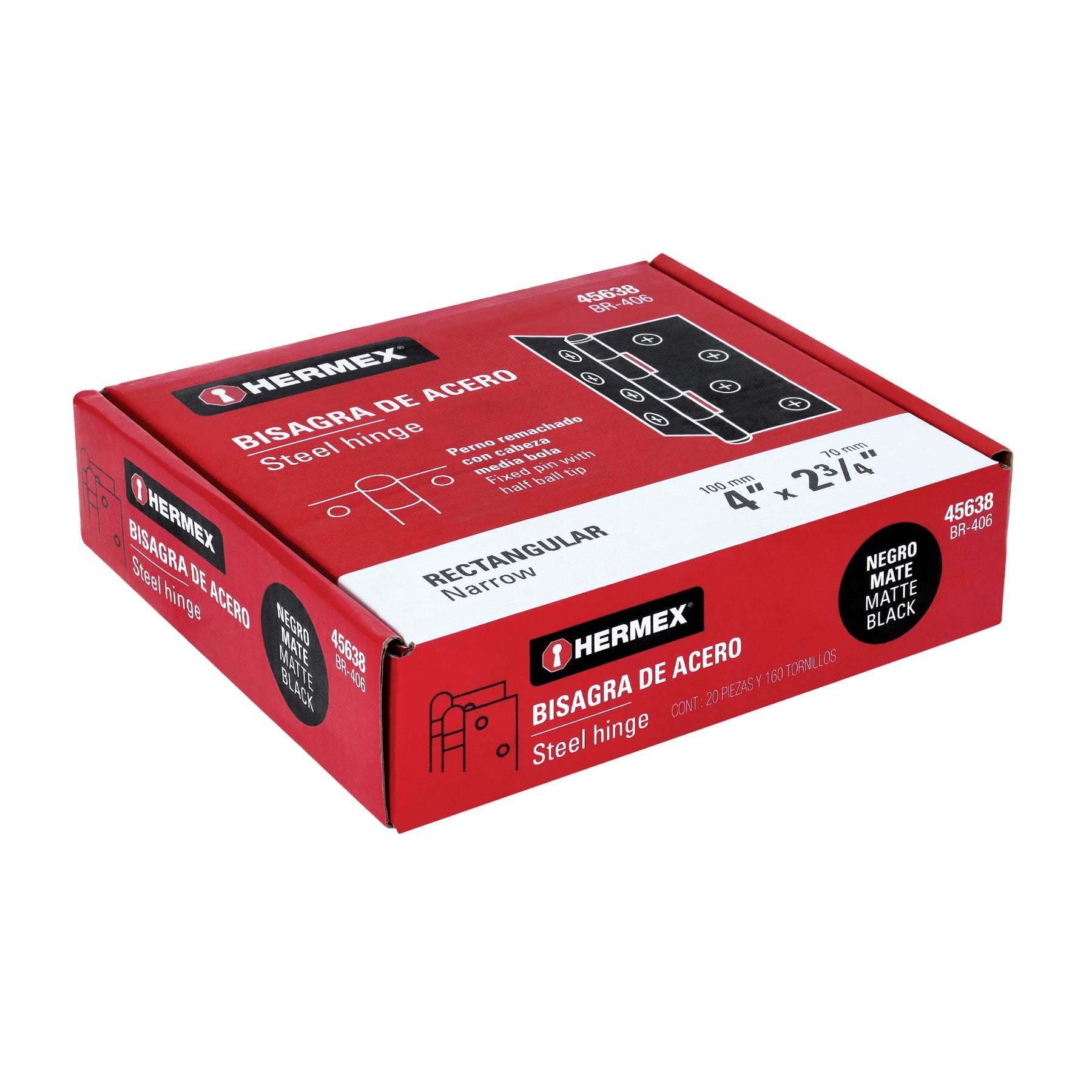 Bisagra rectangular 4" negra, HERMEX