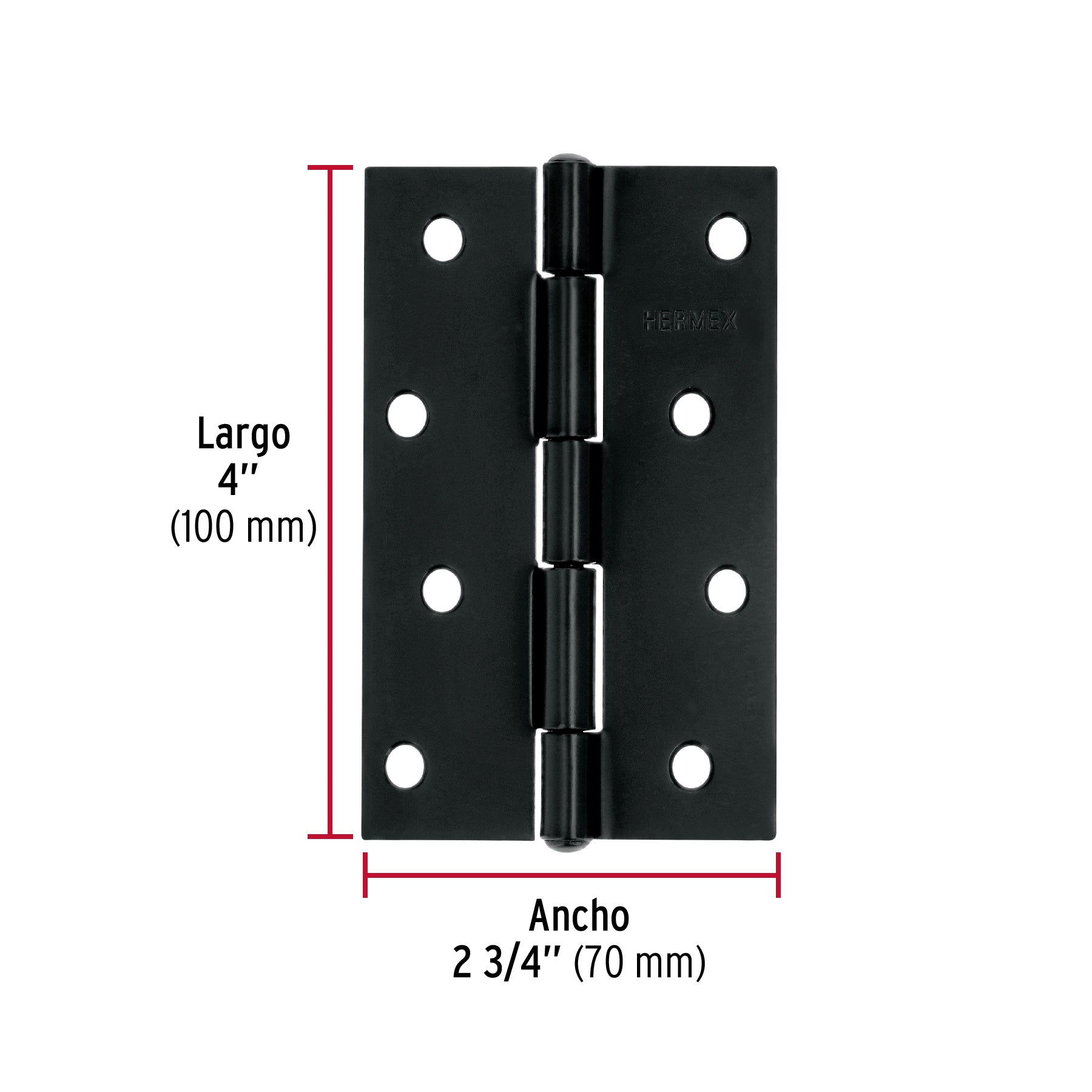 Bisagra rectangular 4" negra, HERMEX