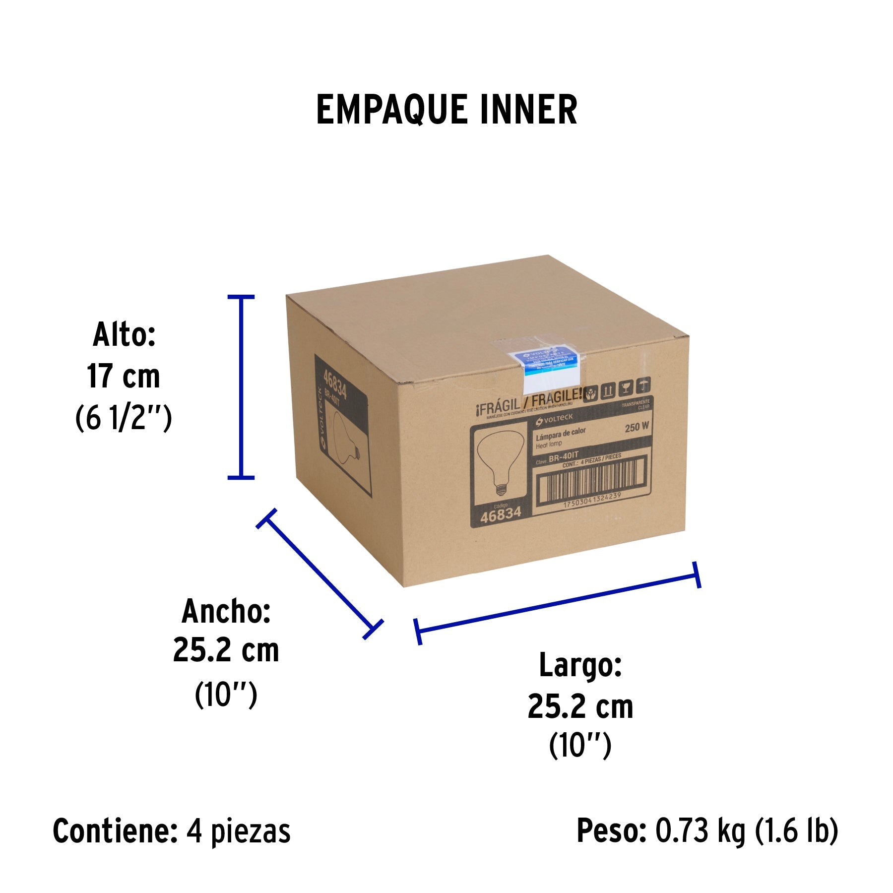 Lámpara incandescente de calor, BR40 250 Watts, transparente - Empaque