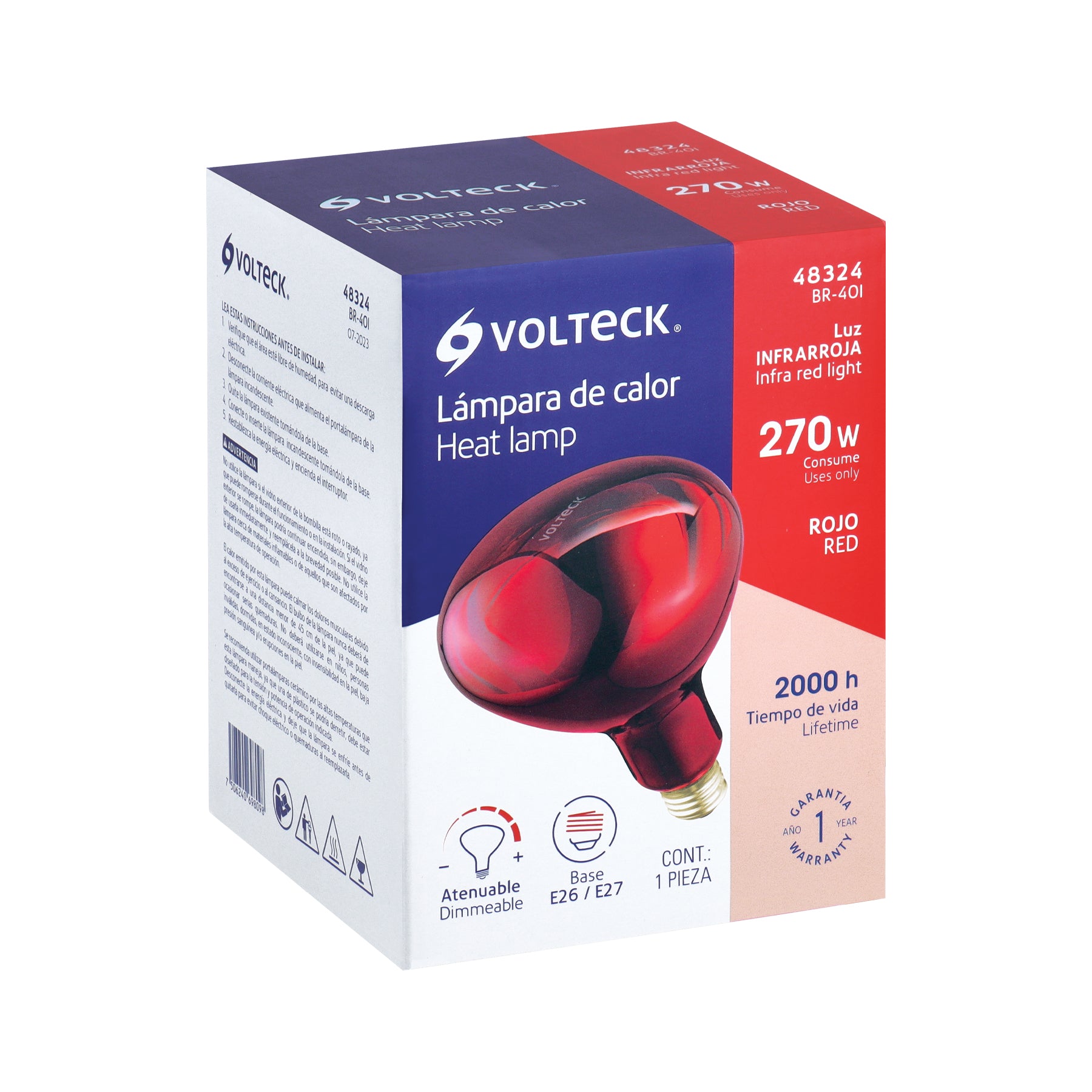 Lámpara incandescente de calor, BR40 270 Watts, rojo