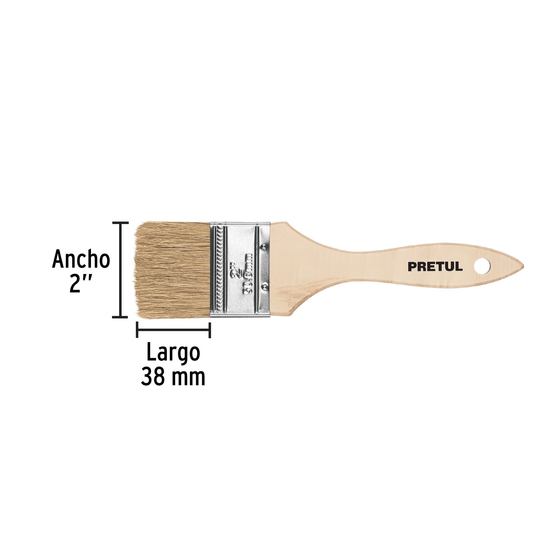 Brocha uso general de 2" con mango de madera, PRETUL