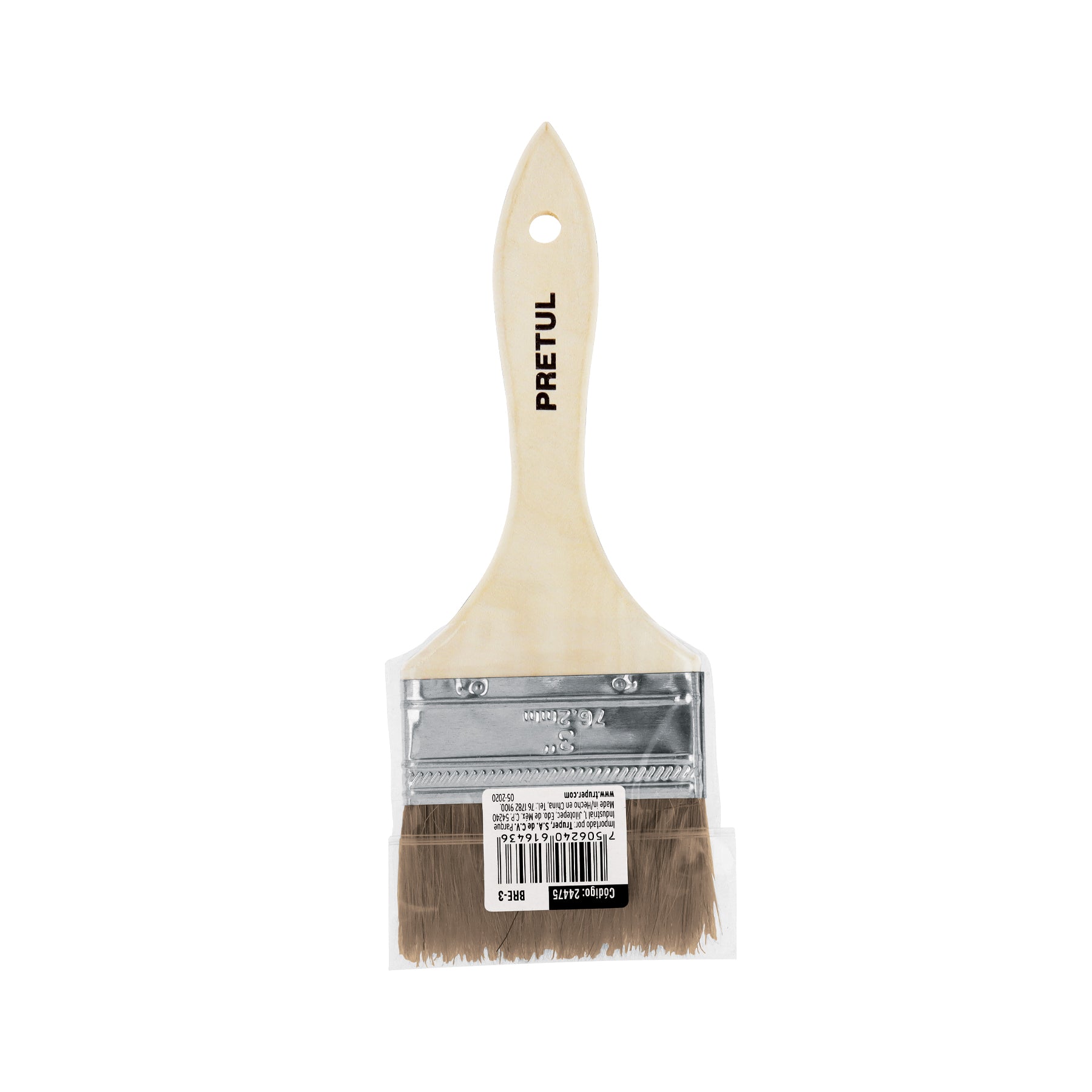 Brocha uso general de 3" con mango de madera, PRETUL