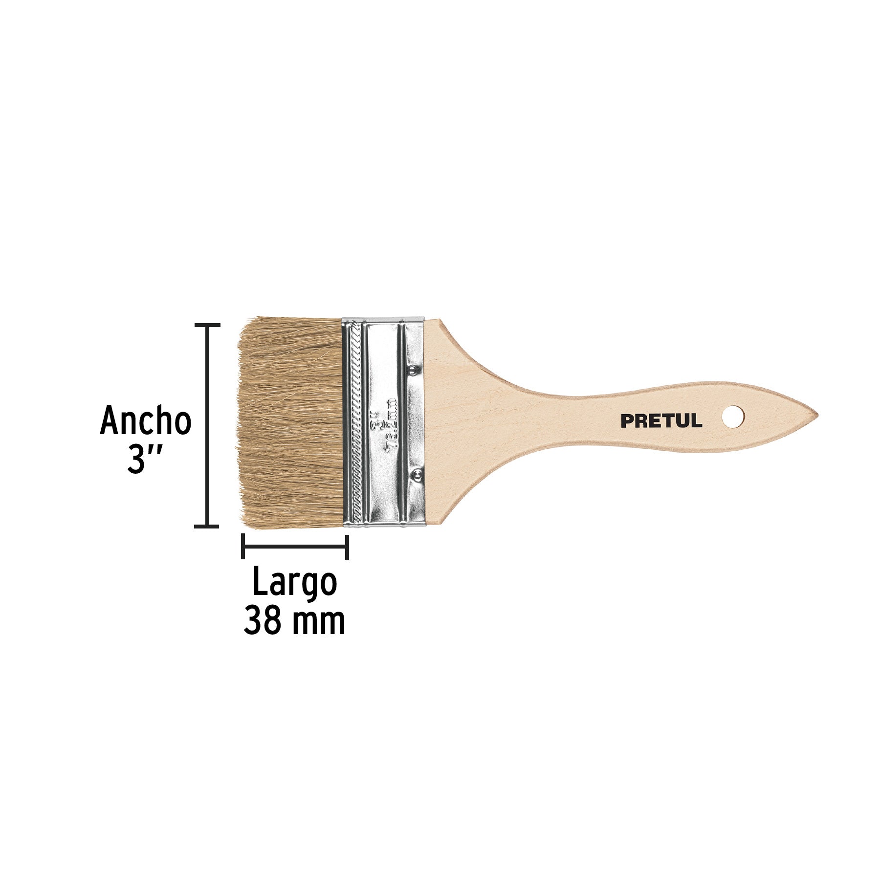 Brocha uso general de 3" con mango de madera, PRETUL