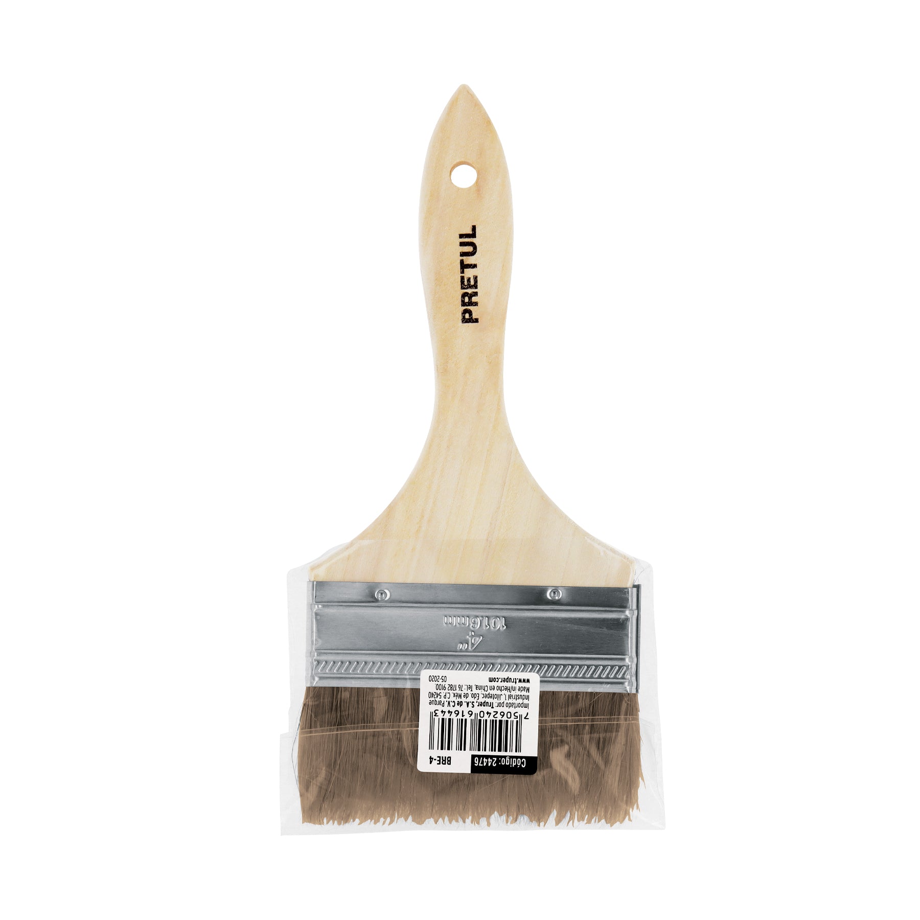 Brocha uso general de 4" con mango de madera, PRETUL