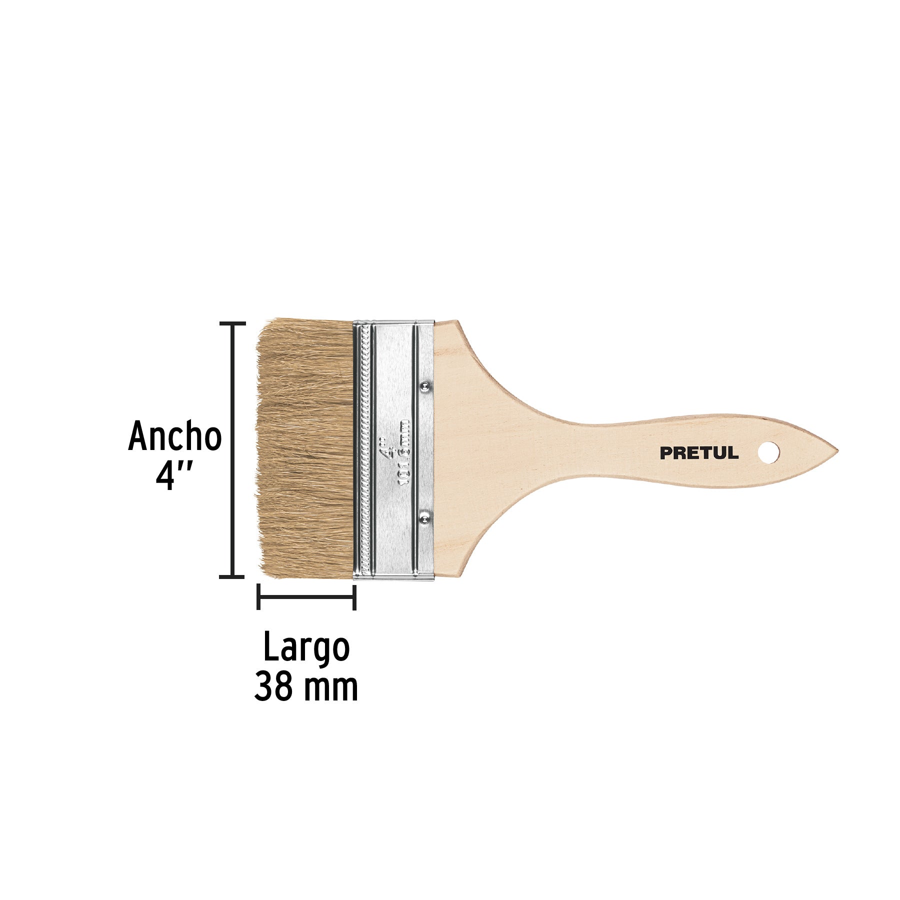Brocha uso general de 4" con mango de madera, PRETUL