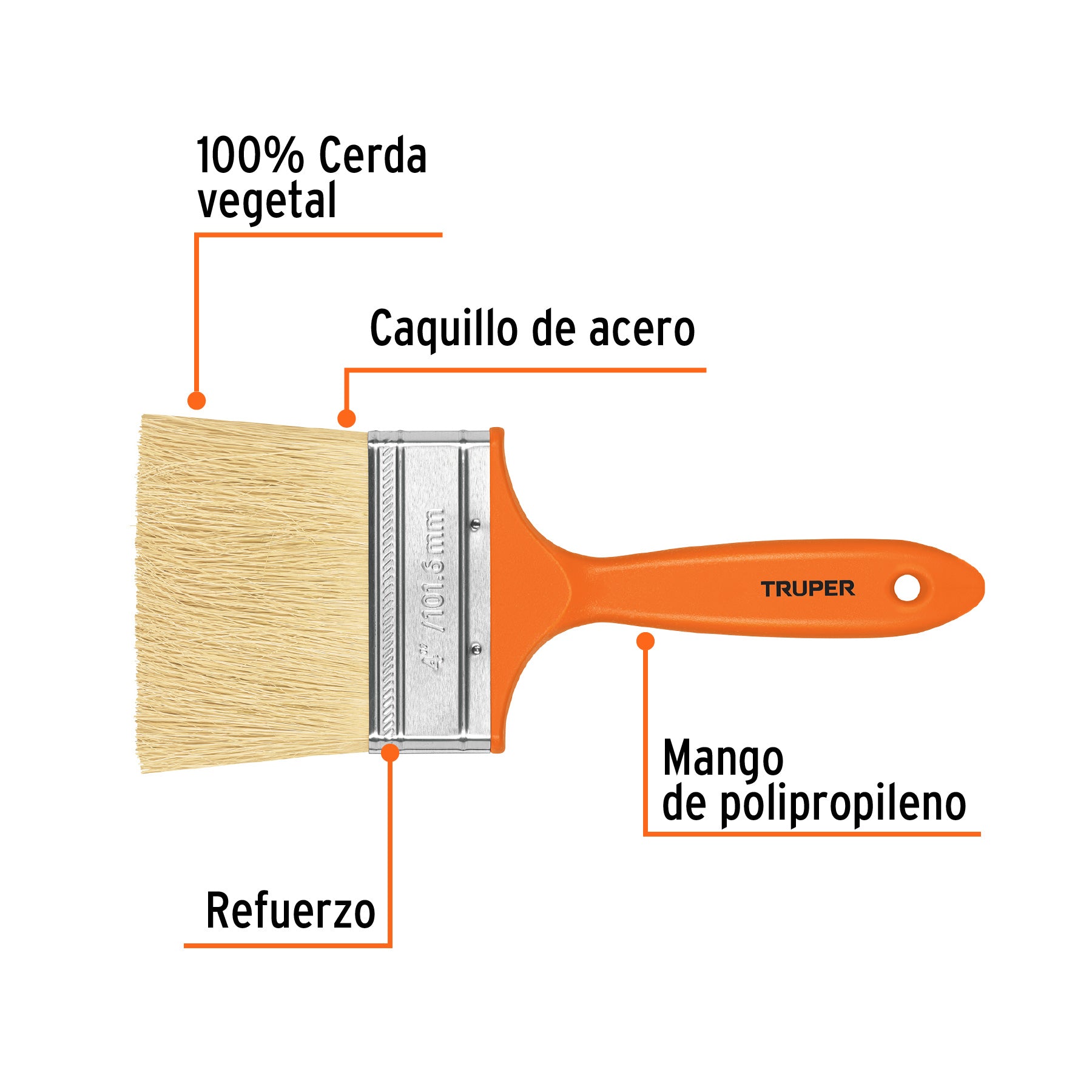 Brocha para encalar e impermeabilizar de 4", mango plástico
