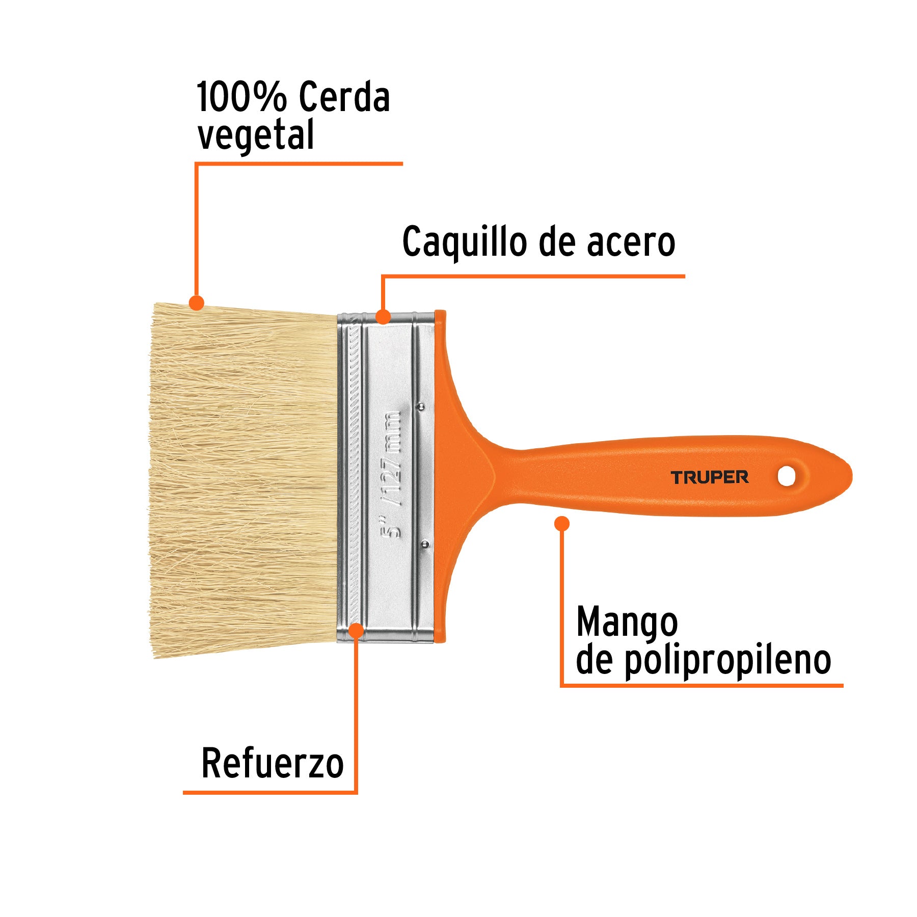 Brocha para encalar e impermeabilizar de 5", mango plástico