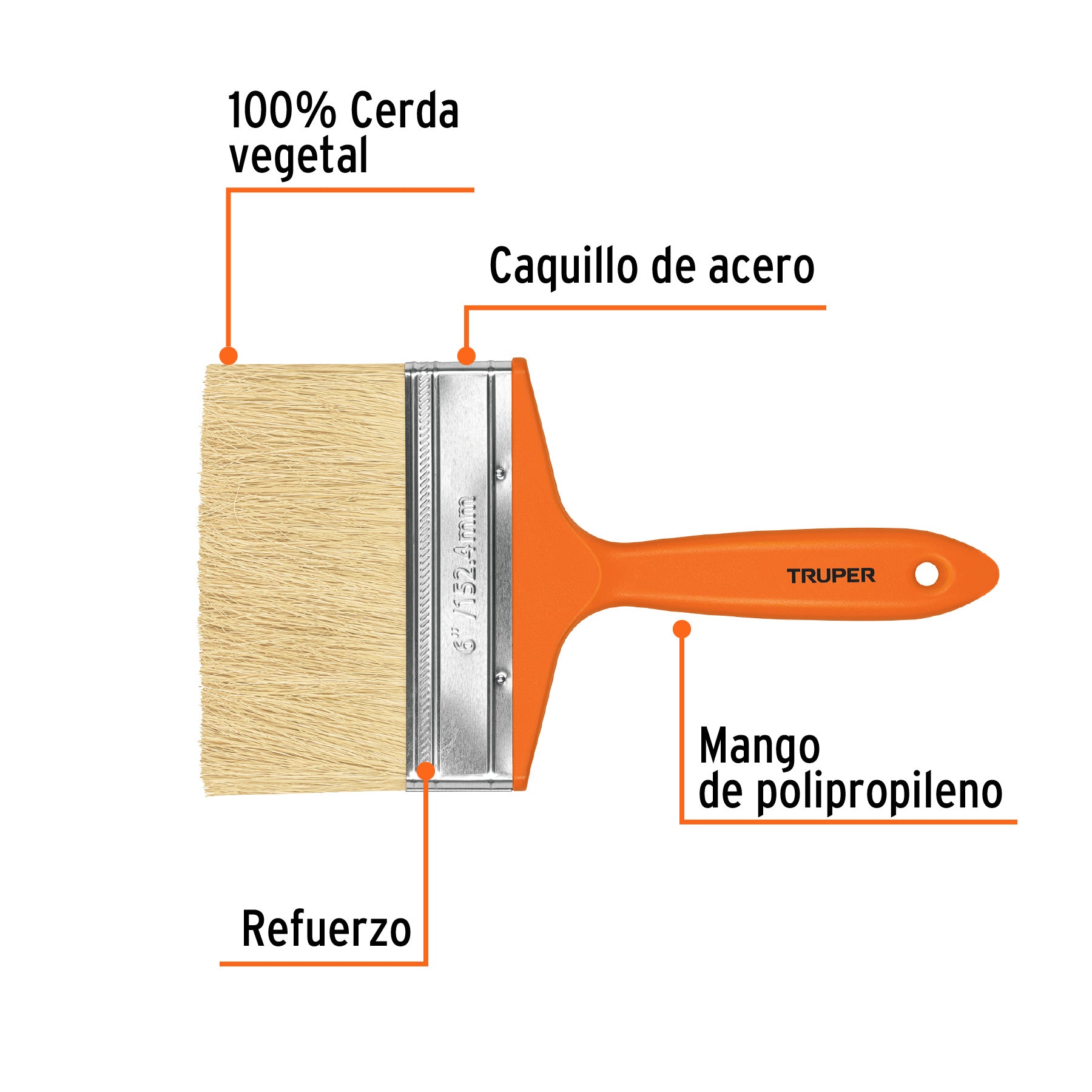 Brocha para encalar e impermeabilizar de 6", mango plástico