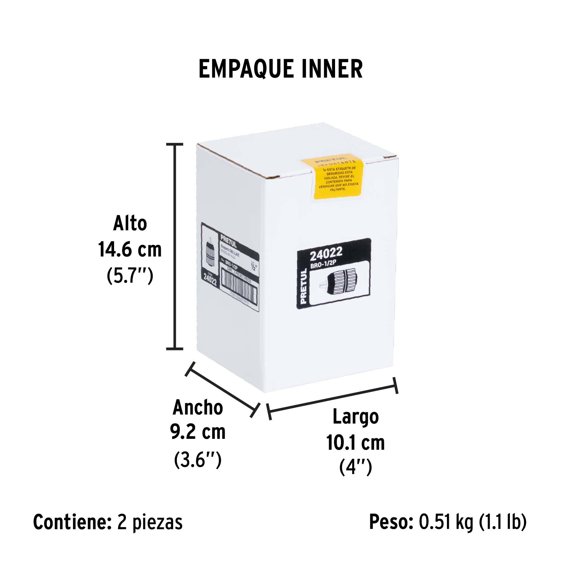 Broquero 1/2" sin llave, para máquinas inalámbricas, PRETUL - Empaque