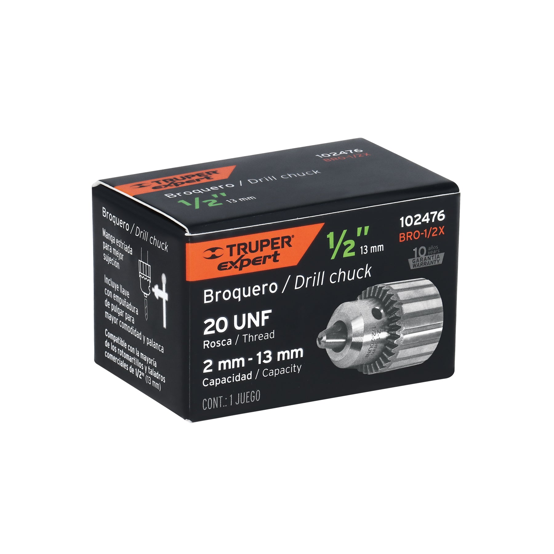 Broquero 1/2" con llave, cuerpo estriado, TRUPER EXPERT