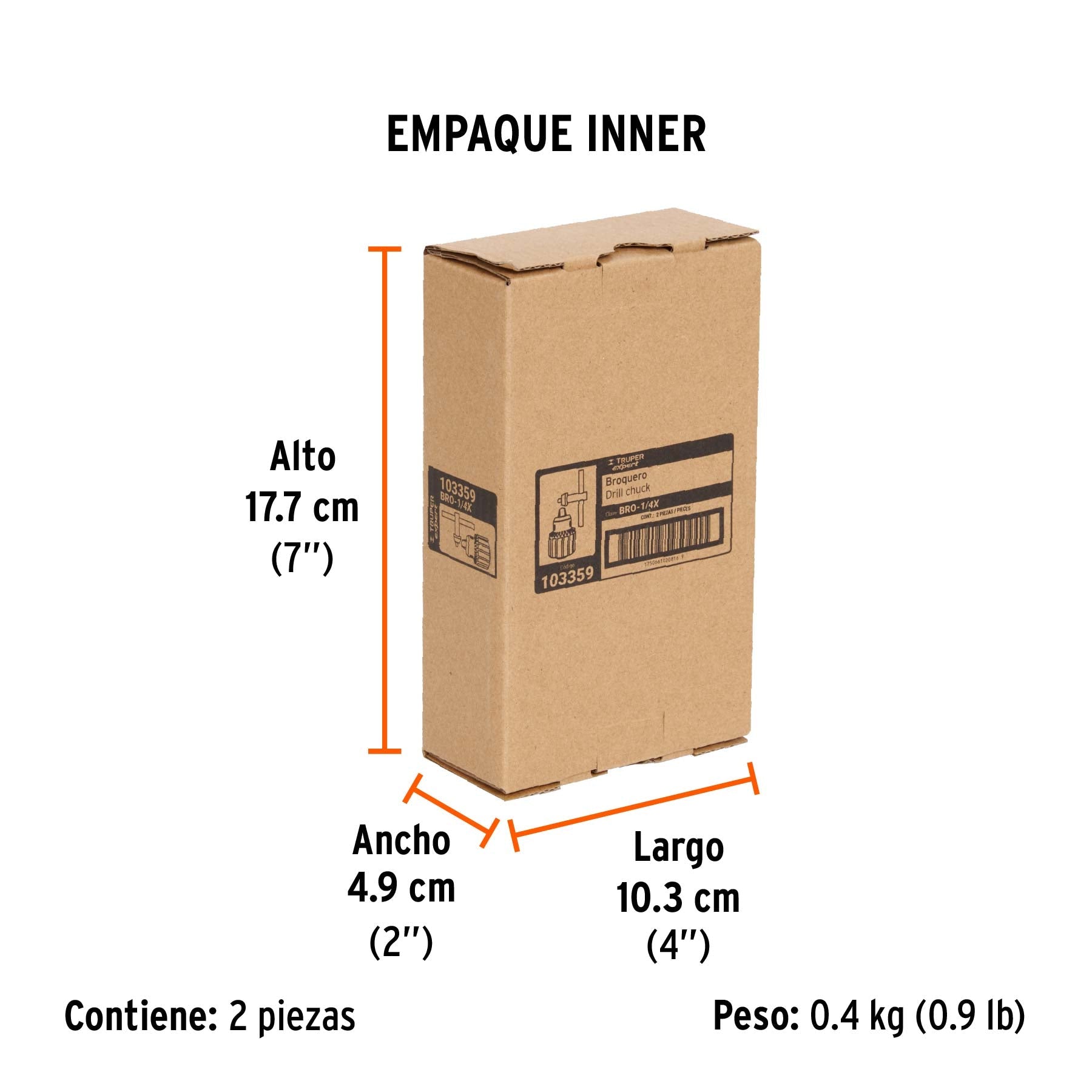 Broquero 1/4" con llave, cuerpo estriado, TRUPER EXPERT - Empaque
