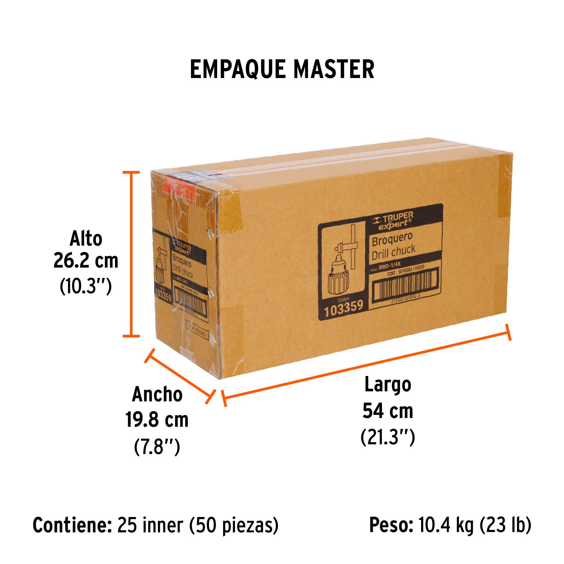 Broquero 1/4" con llave, cuerpo estriado, TRUPER EXPERT - Empaque