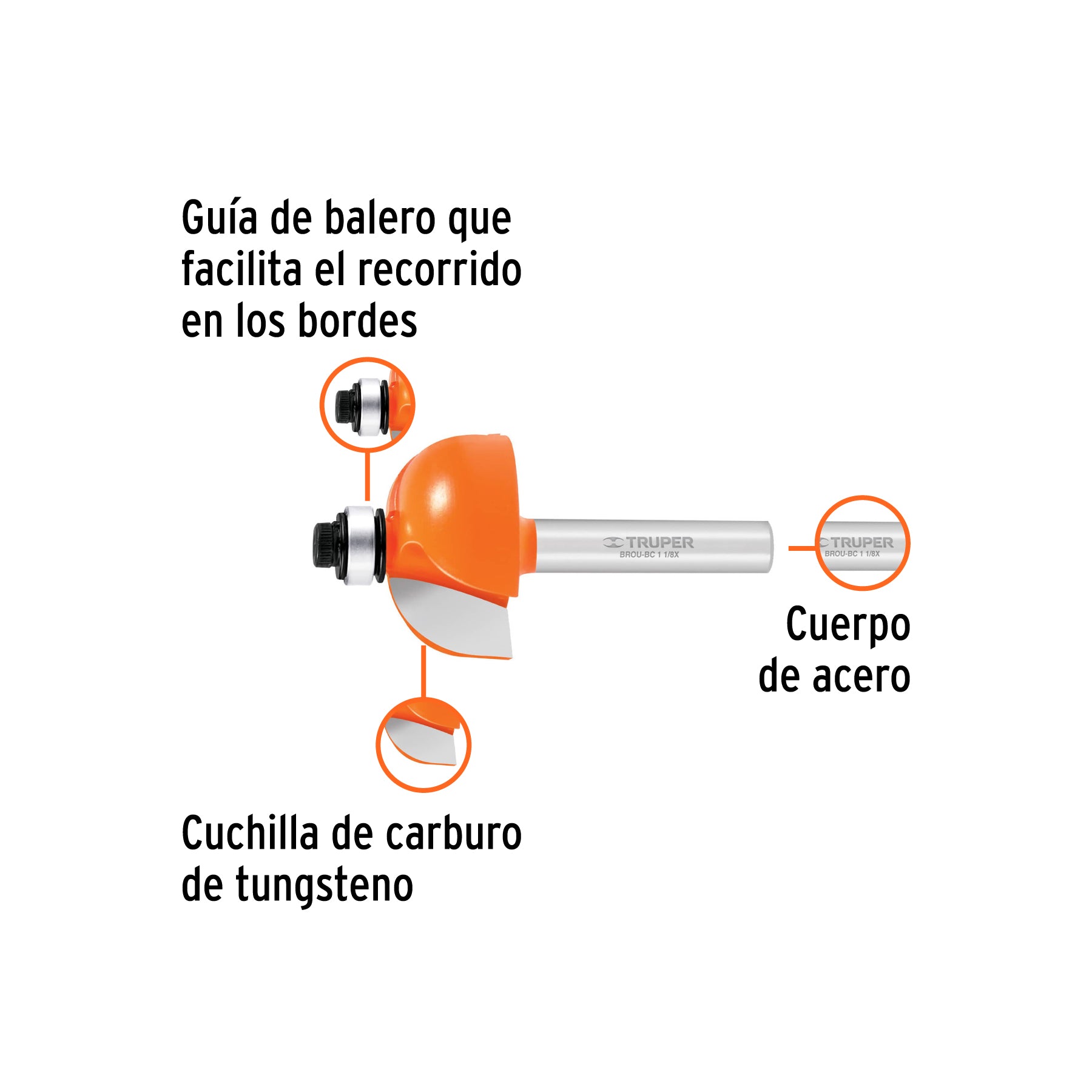 Broca para router, bocel cuarto, 1-1/8" con balero, TRUPER