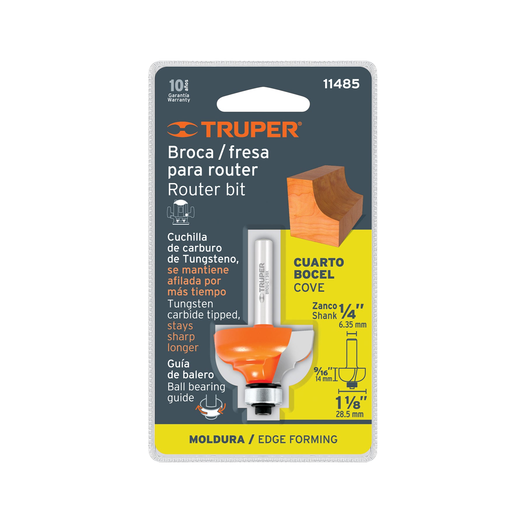 Broca para router, clásica, 1-3/8" con balero, TRUPER