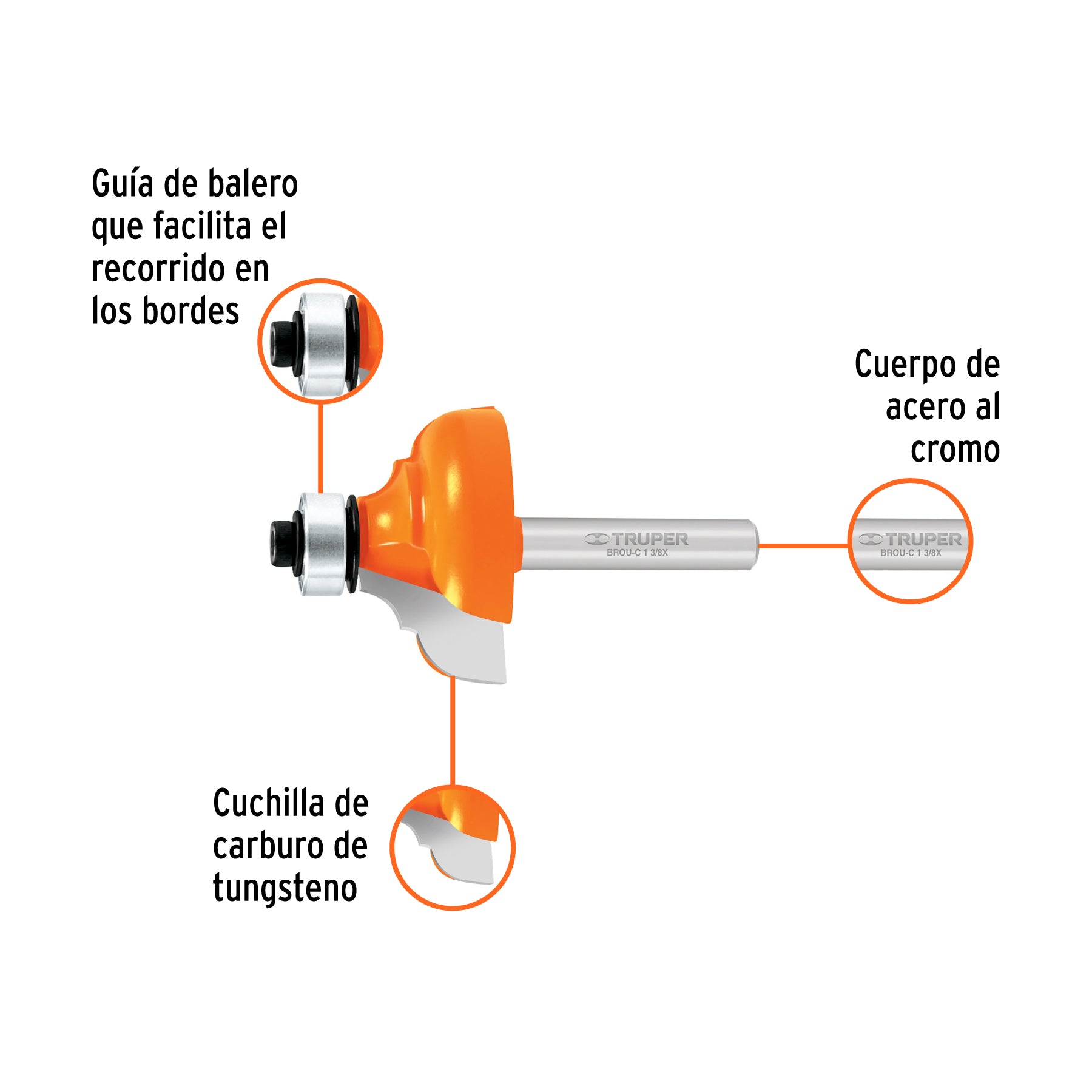 Broca para router, clásica, 1-3/8" con balero, TRUPER