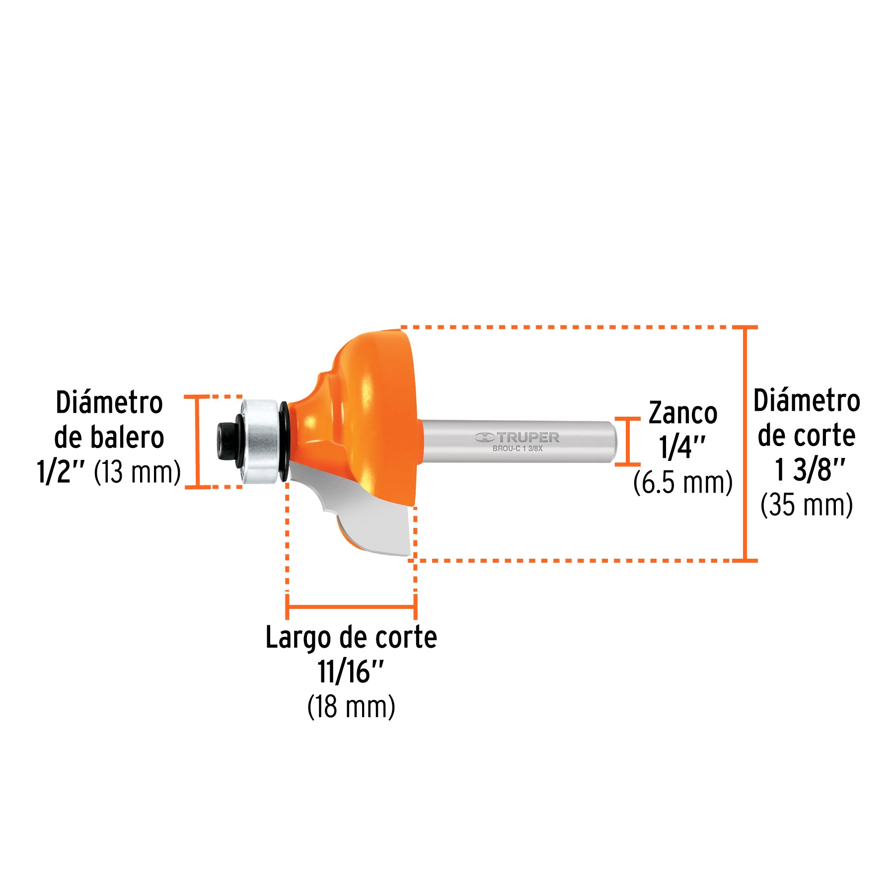 Broca para router, clásica, 1-3/8" con balero, TRUPER
