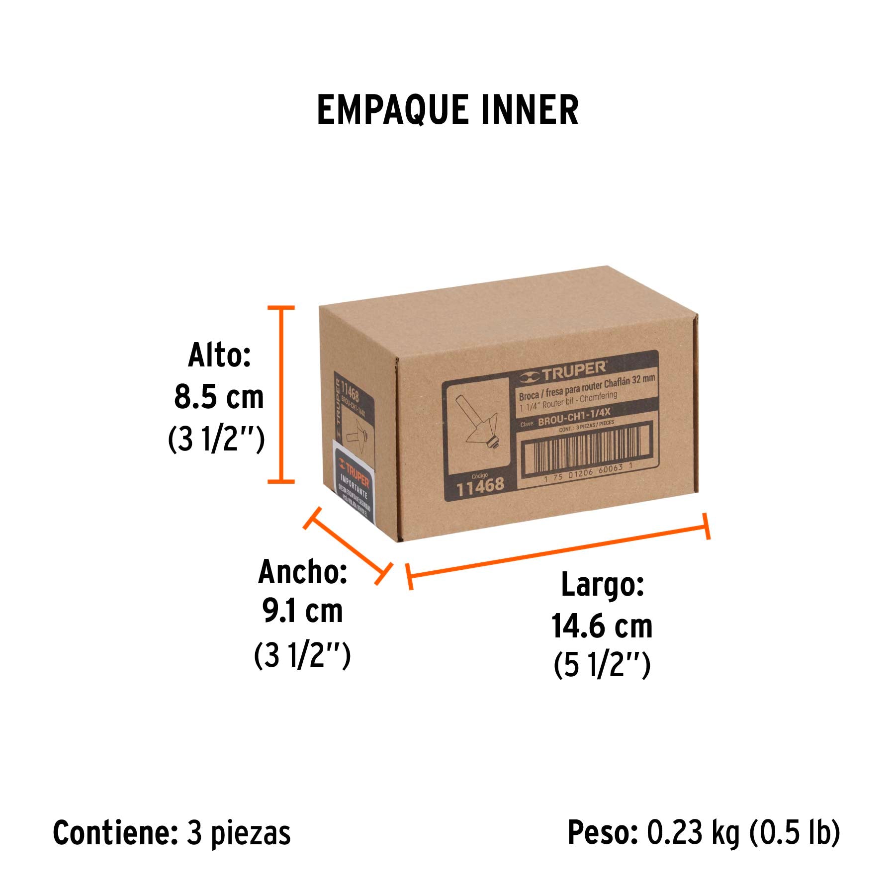 Broca para router, chaflán, 1-1/4" con balero, TRUPER - Empaque