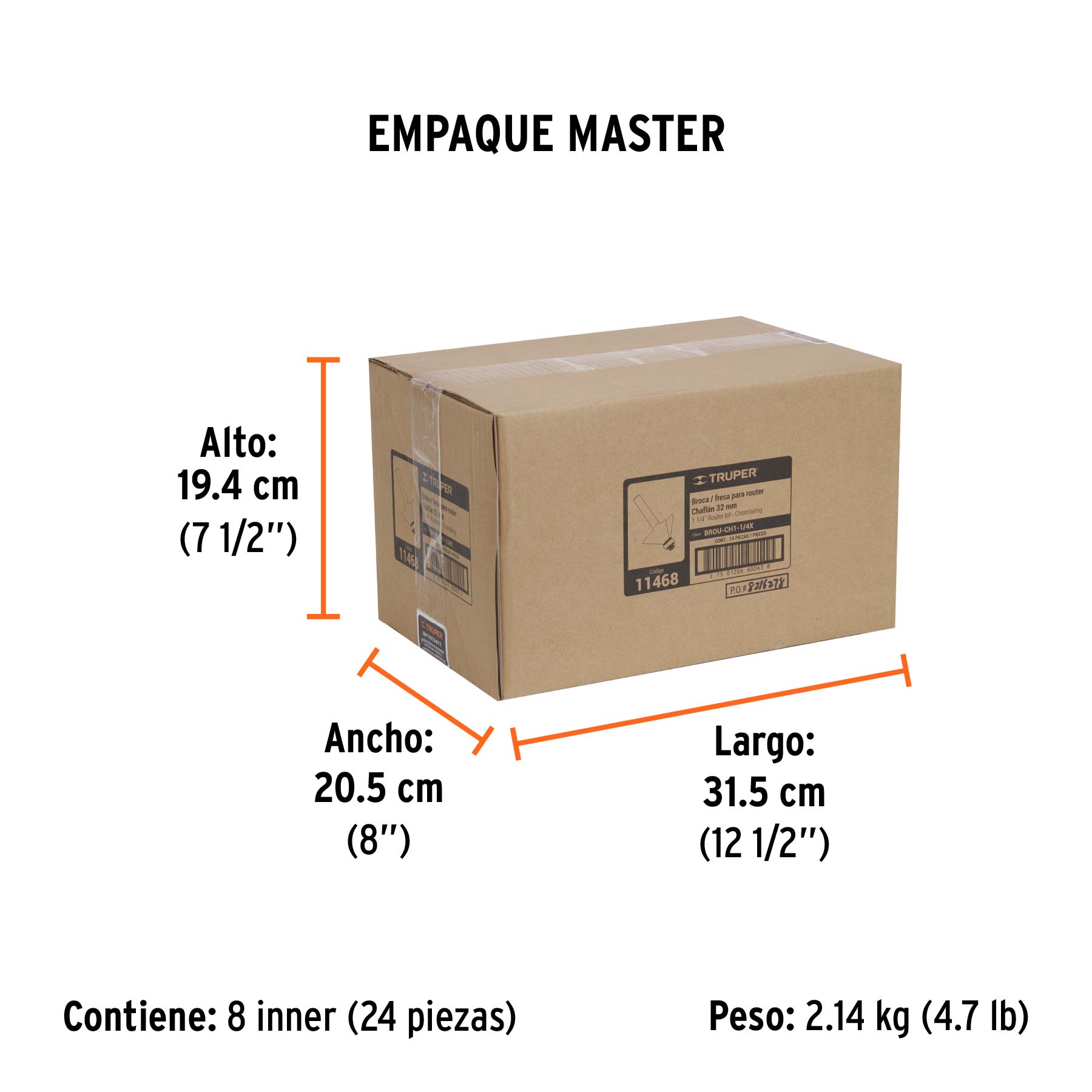 Broca para router, chaflán, 1-1/4" con balero, TRUPER - Empaque