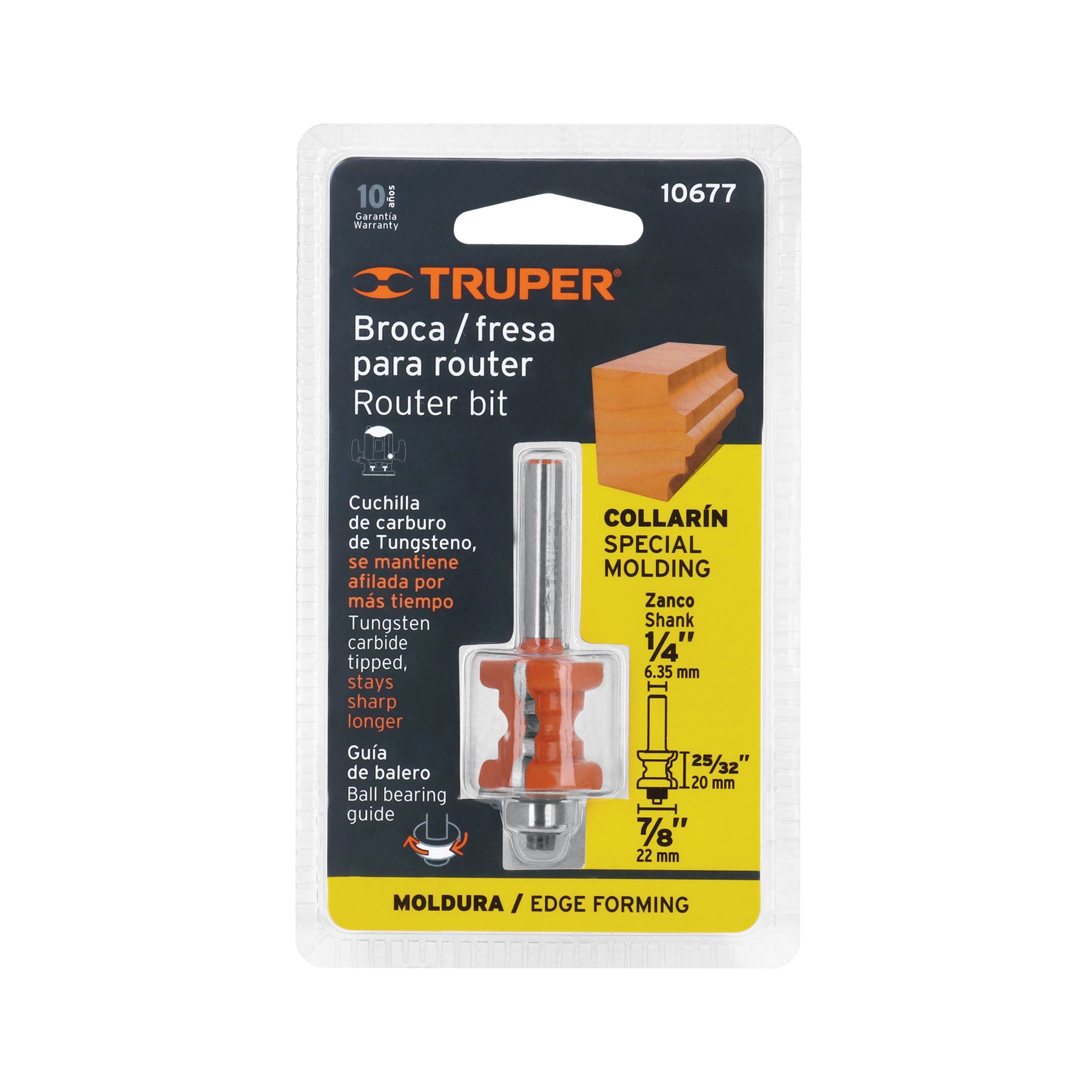 Broca para router, collarín, 7/8" con balero, TRUPER
