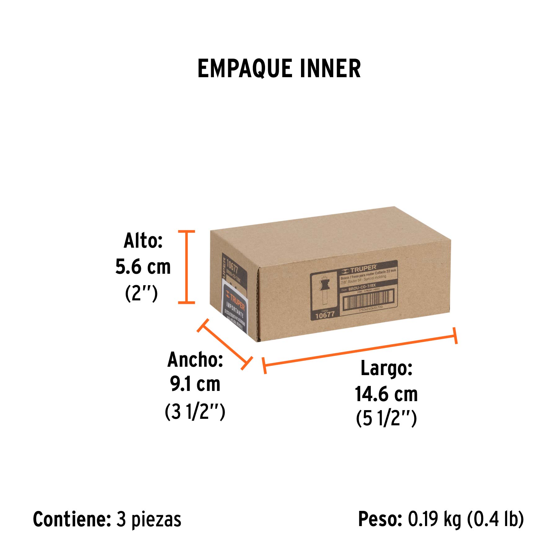 Broca para router, collarín, 7/8" con balero, TRUPER - Empaque
