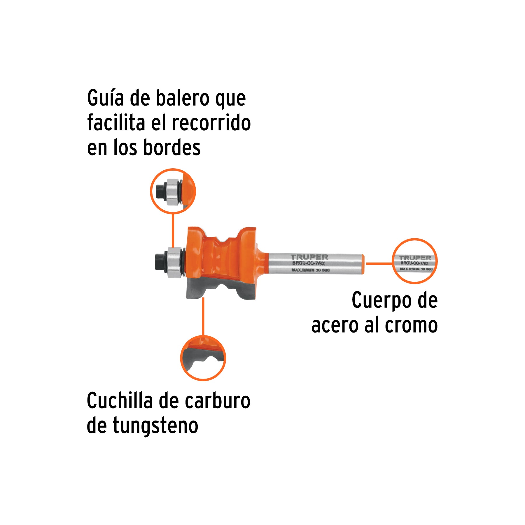 Broca para router, collarín, 7/8" con balero, TRUPER