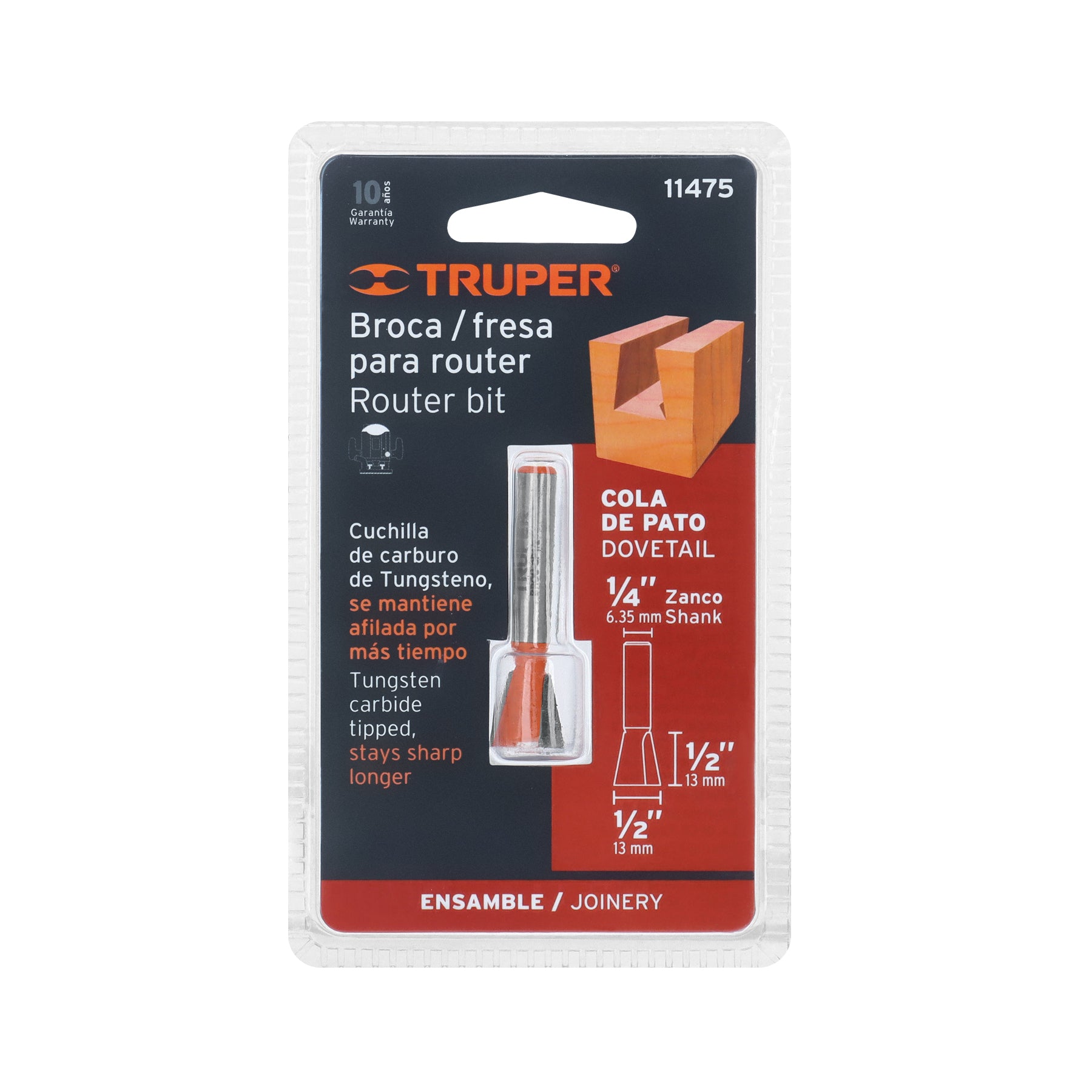 Broca para router, cola de pato, 1/2", TRUPER