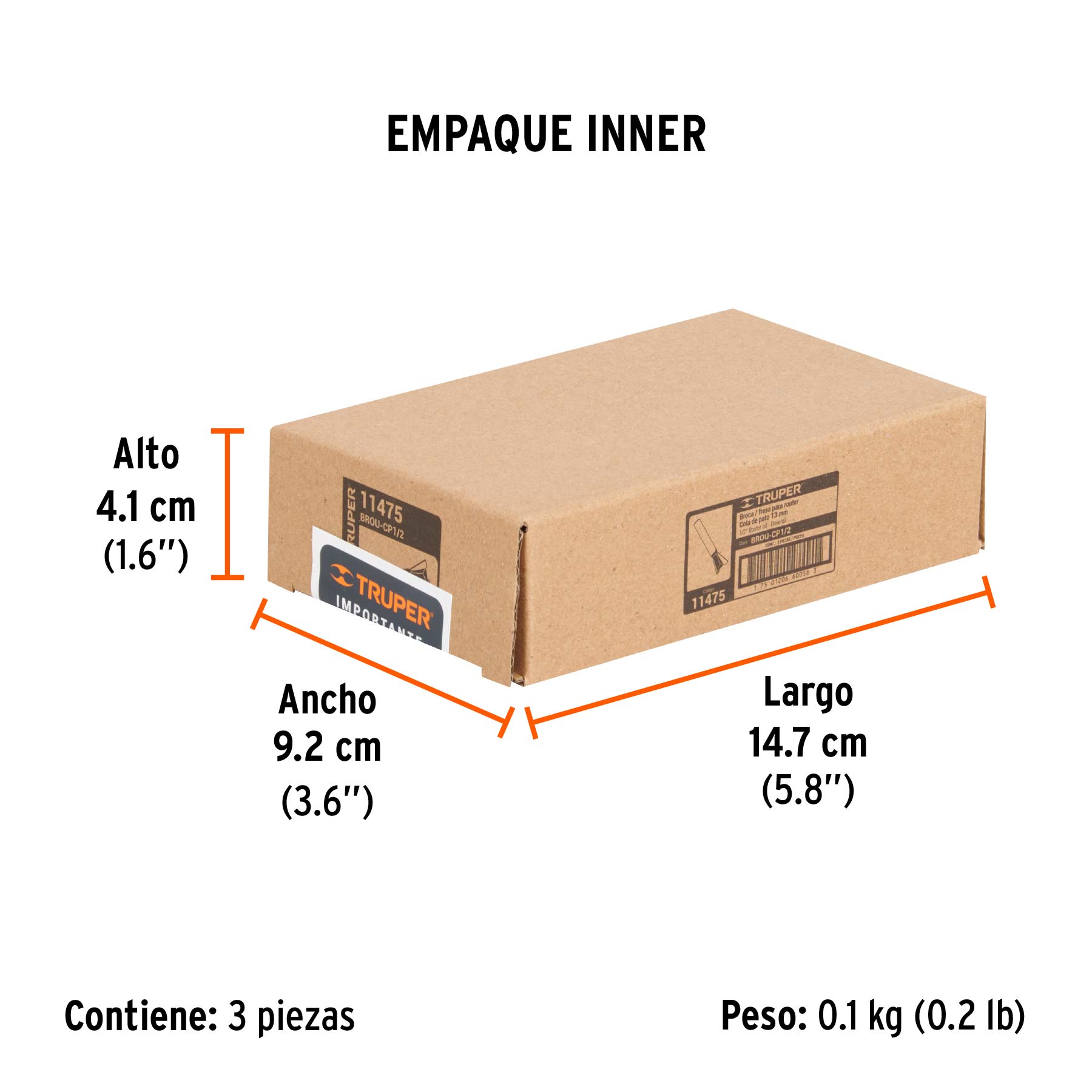 Broca para router, cola de pato, 1/2", TRUPER - Empaque