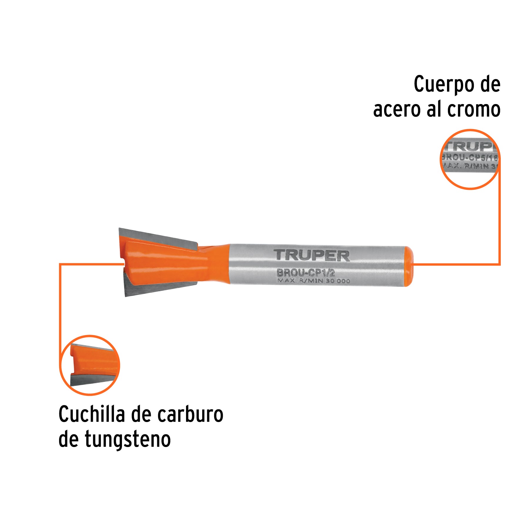 Broca para router, cola de pato, 1/2", TRUPER