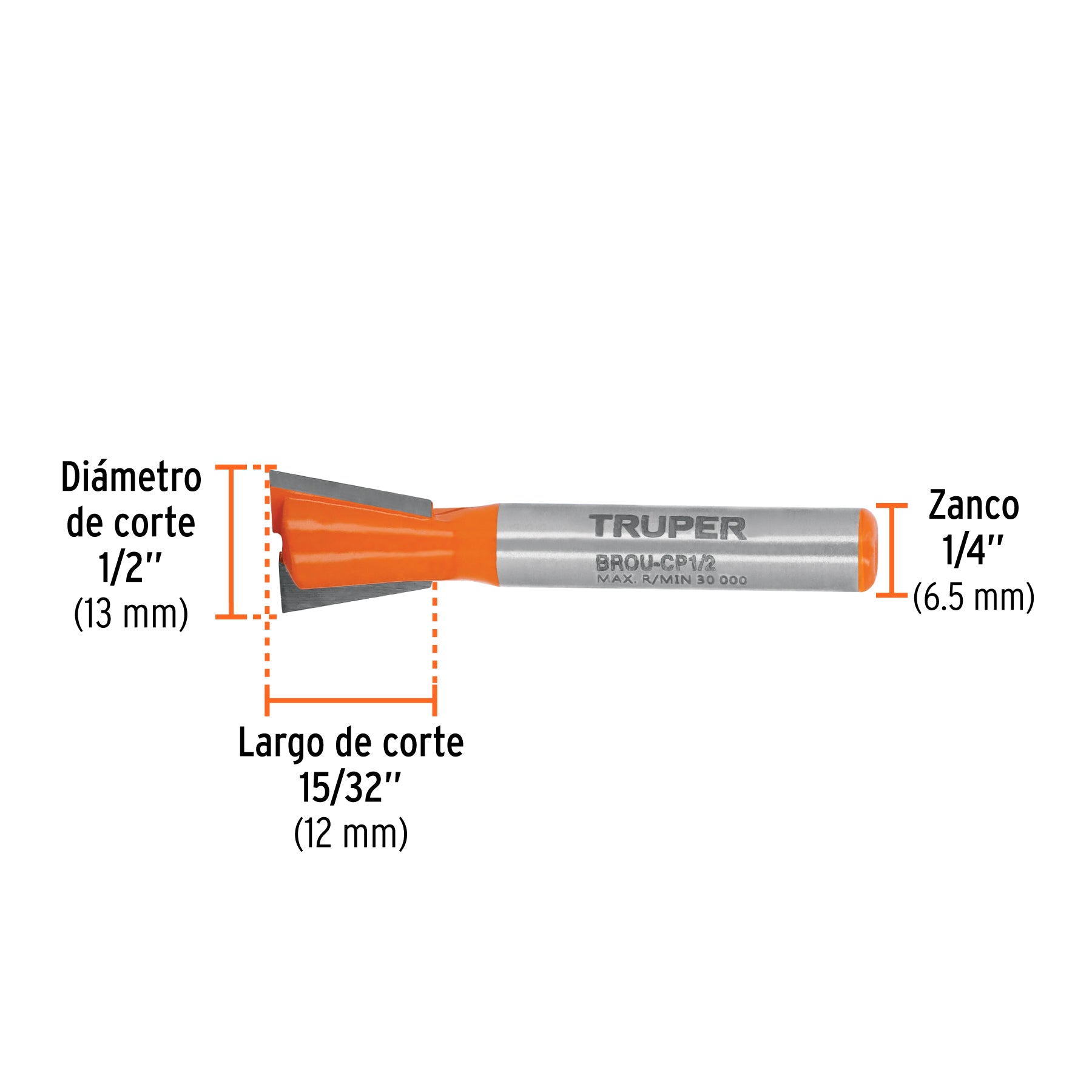 Broca para router, cola de pato, 1/2", TRUPER