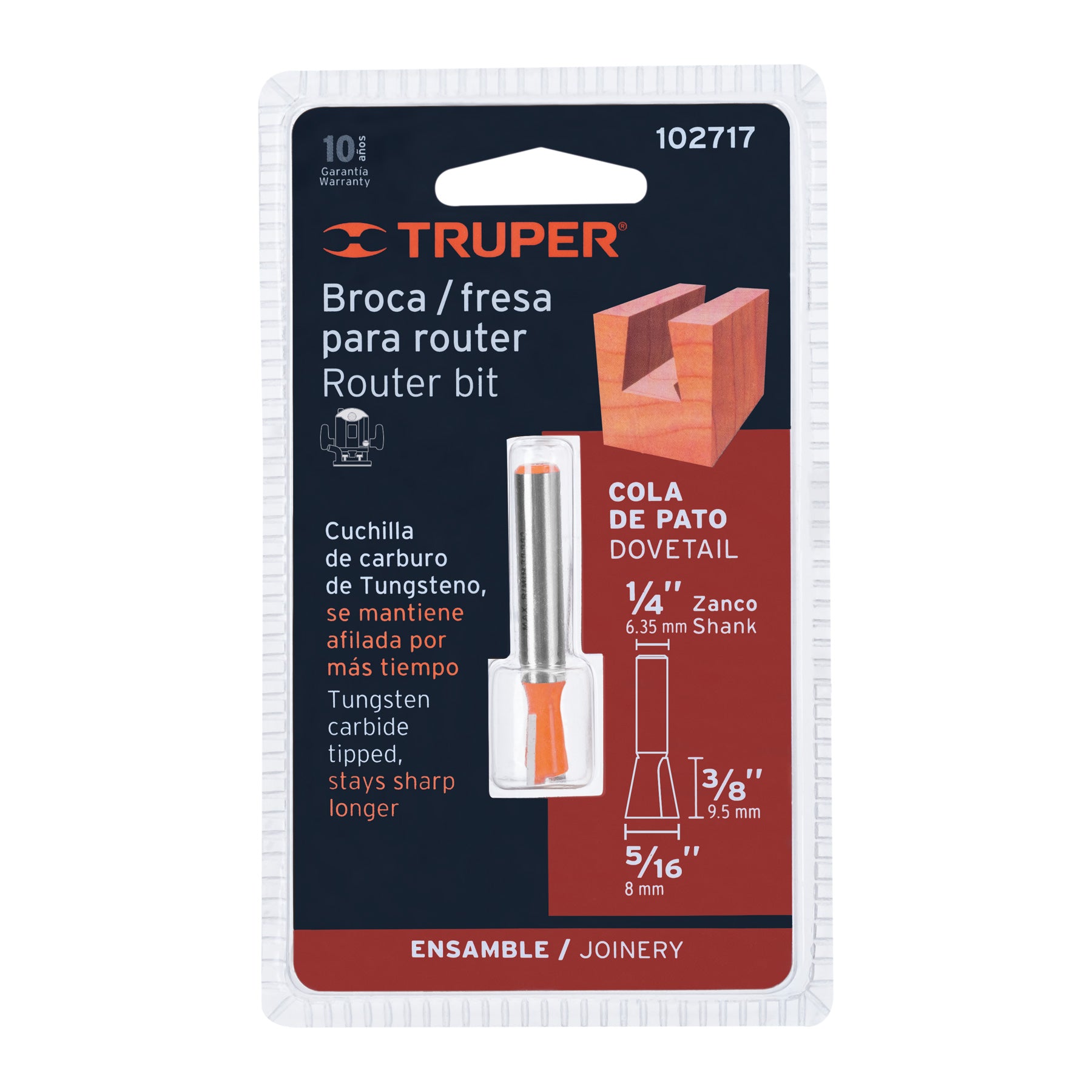 Broca para router, cola de pato, 5/16", TRUPER