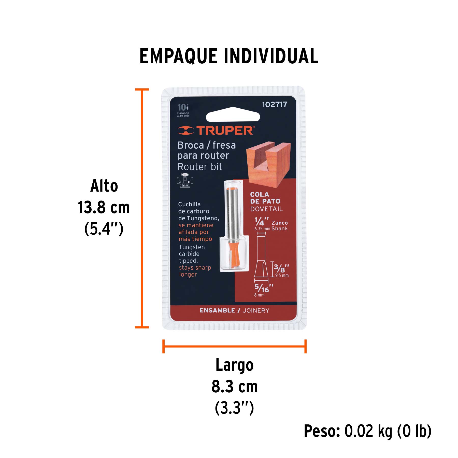 Broca para router, cola de pato, 5/16", TRUPER - Empaque