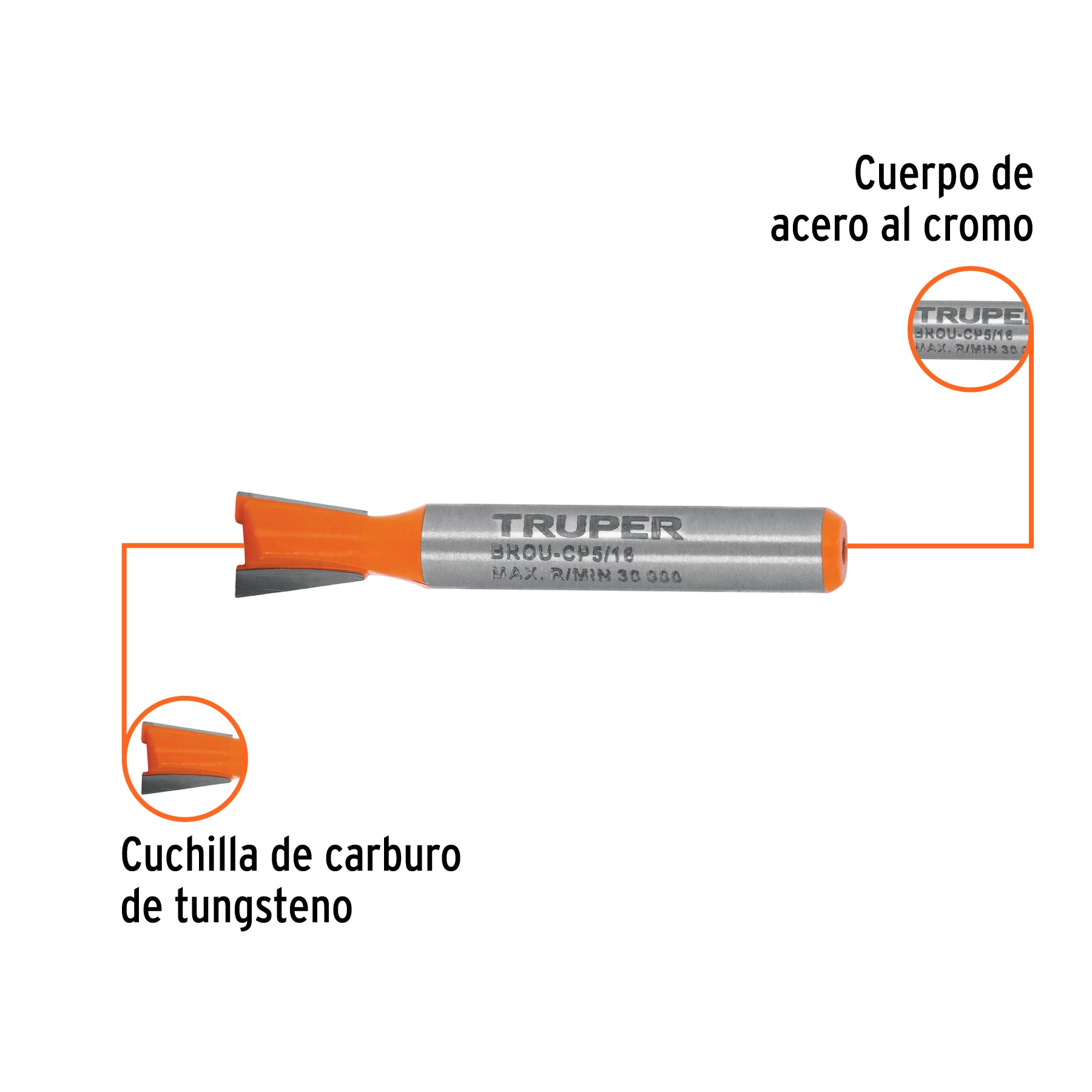 Broca para router, cola de pato, 5/16", TRUPER