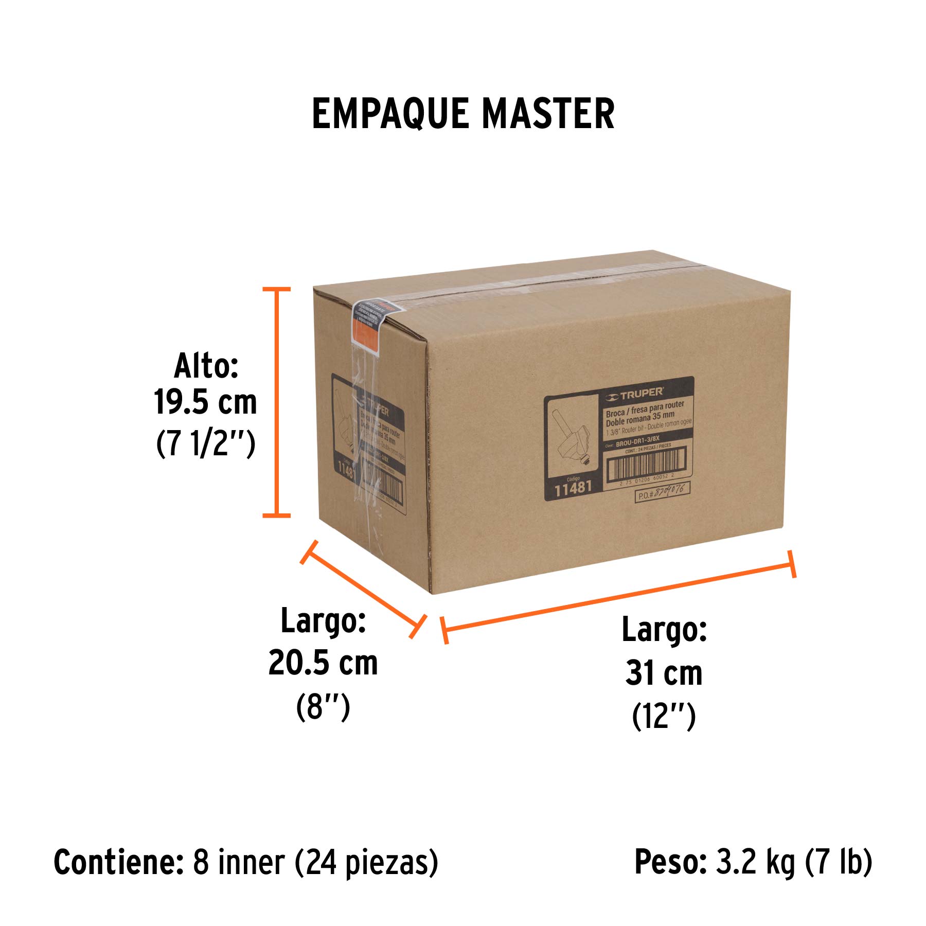 Broca para router, doble romana, 1-3/8" con balero, TRUPER - Empaque