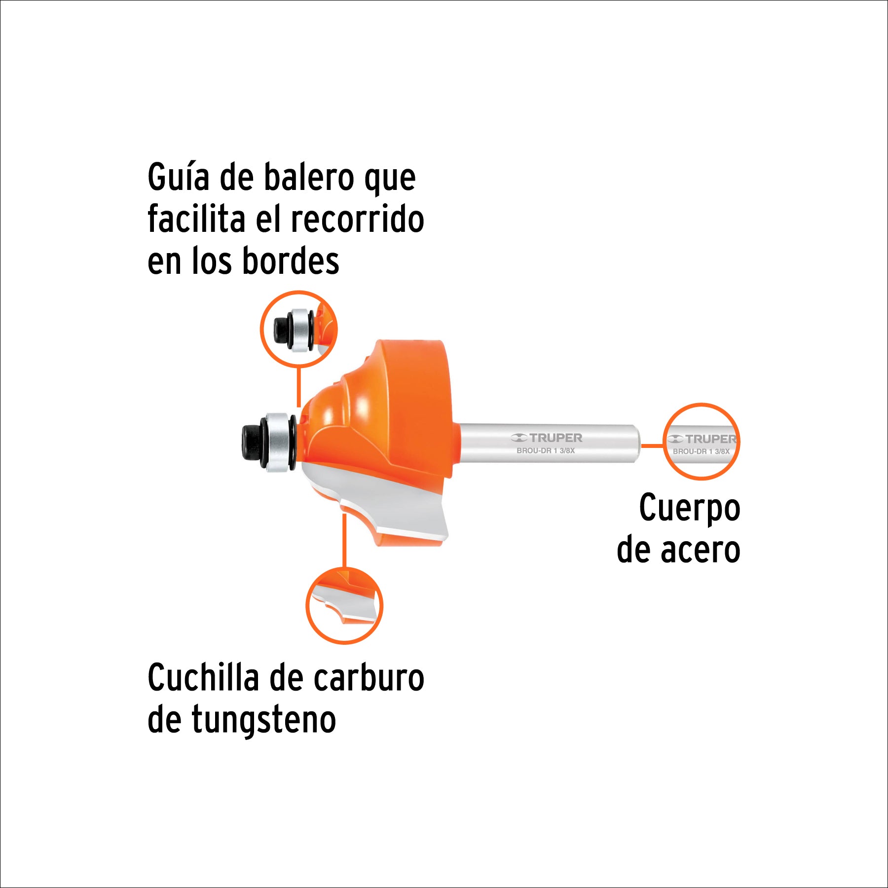 Broca para router, doble romana, 1-3/8" con balero, TRUPER