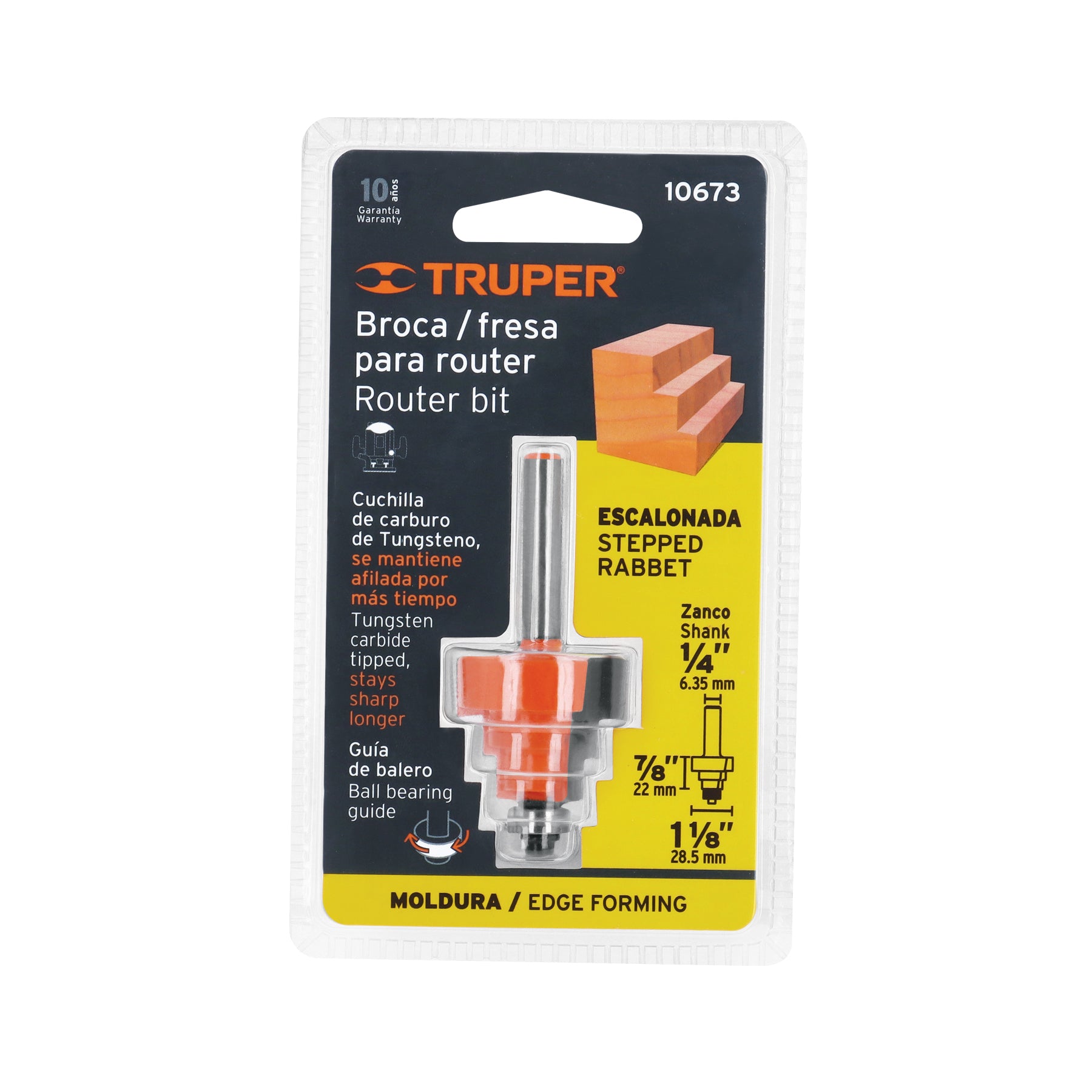 Broca para router, escalonada, 1-1/8", con balero, TRUPER