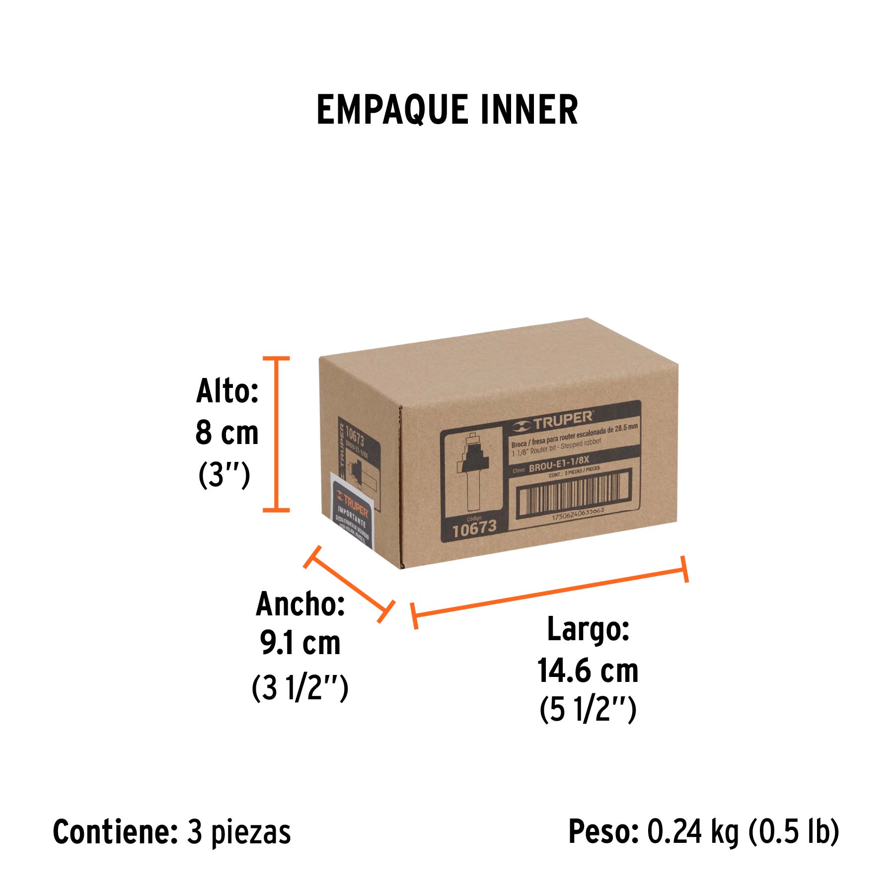 Broca para router, escalonada, 1-1/8", con balero, TRUPER - Empaque