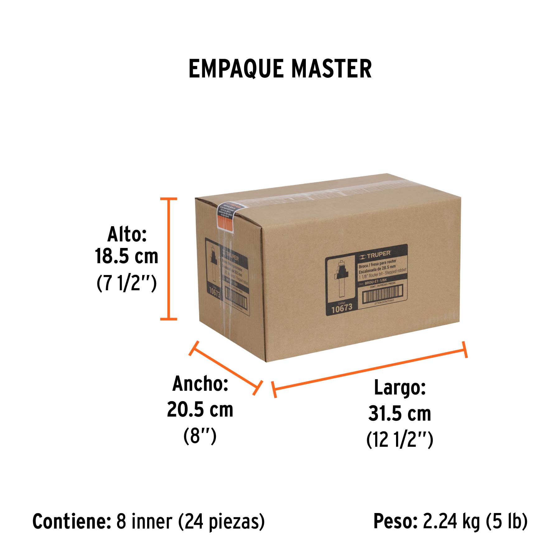 Broca para router, escalonada, 1-1/8", con balero, TRUPER - Empaque