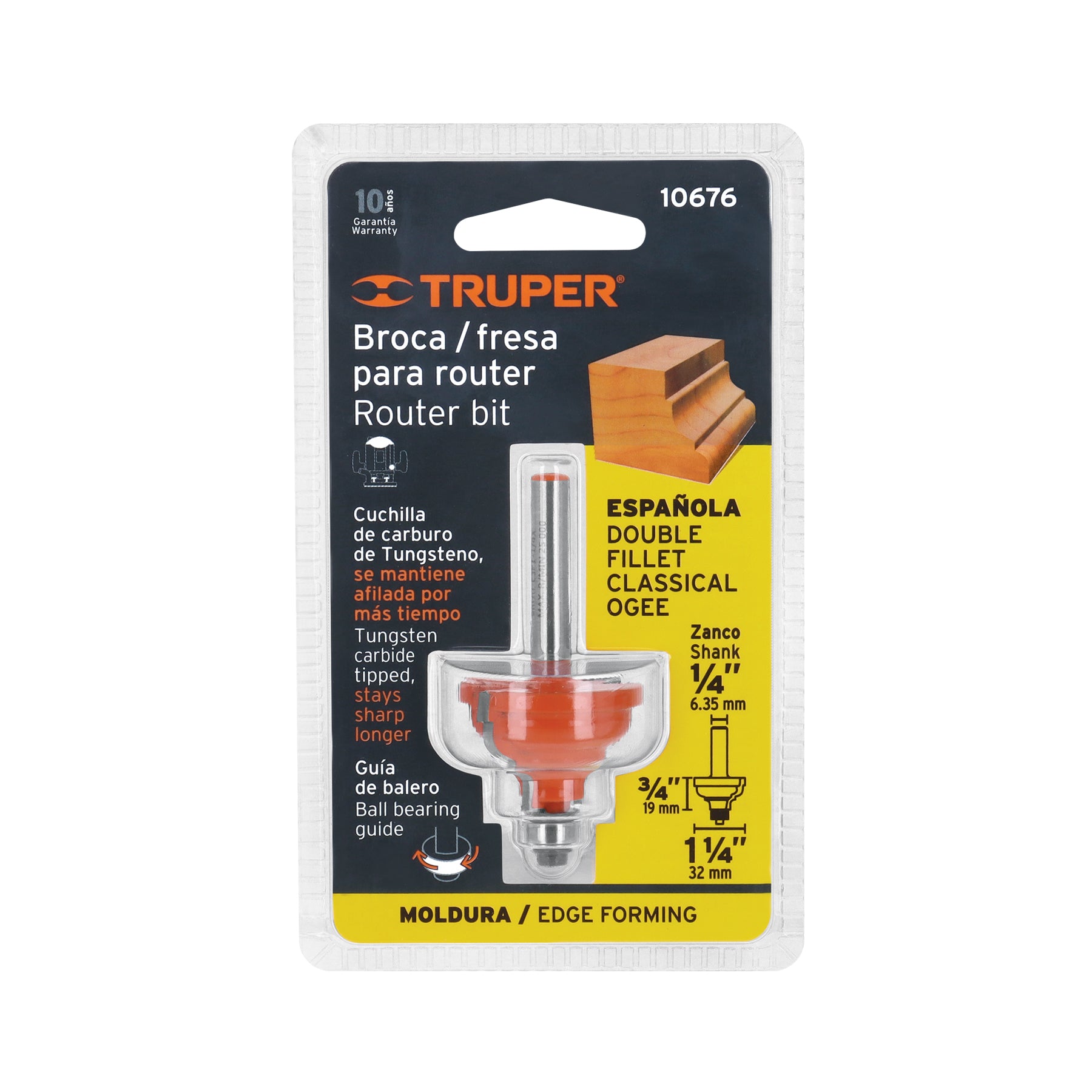 Broca para router, española, 1-1/4", con balero, TRUPER