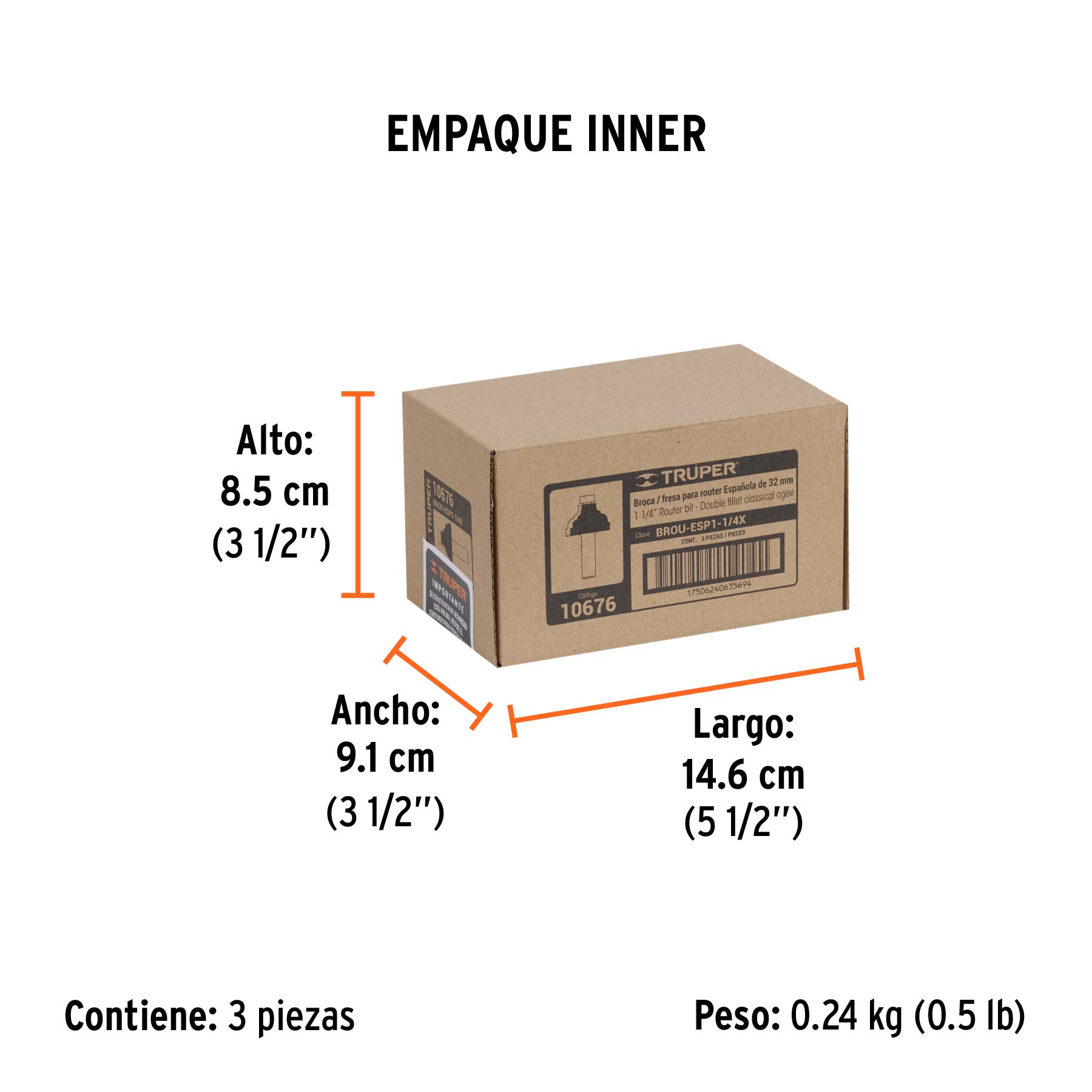 Broca para router, española, 1-1/4", con balero, TRUPER - Empaque