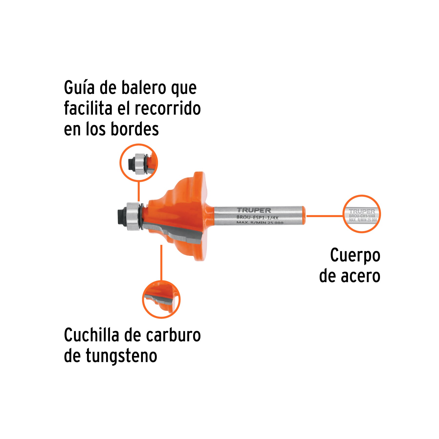 Broca para router, española, 1-1/4", con balero, TRUPER