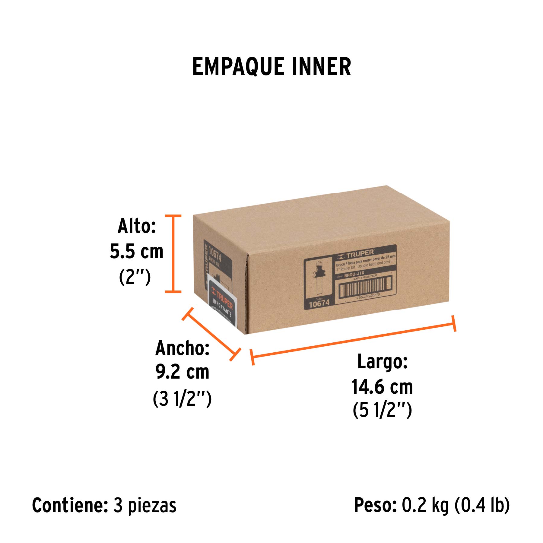 Broca router, jovel, 1", con balero, TRUPER - Empaque